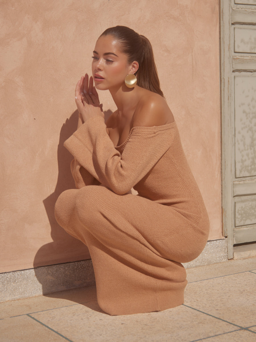 Joanna Bardot Knit Maxi Dress - Tan Blush