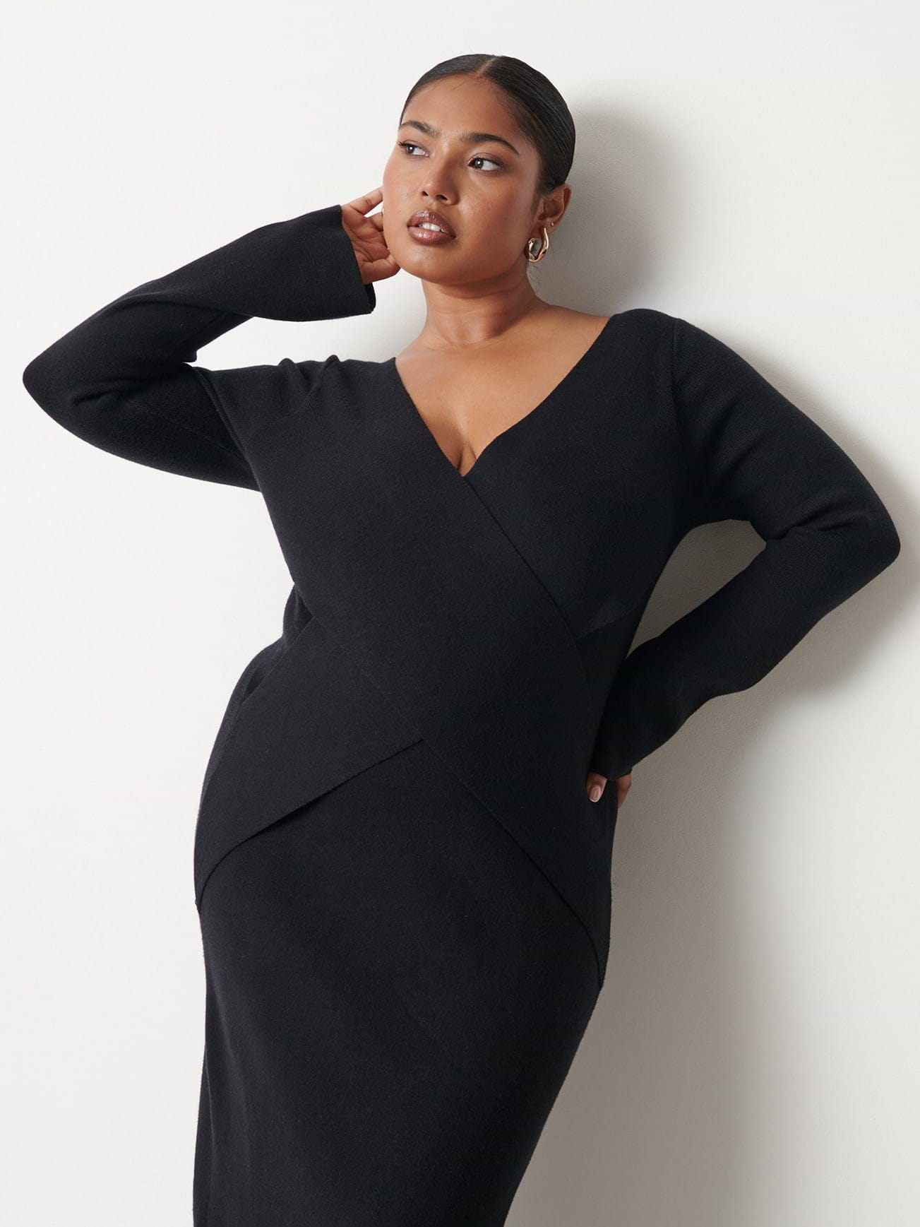 Jacklin Wrap Midaxi Dress Curve - Black