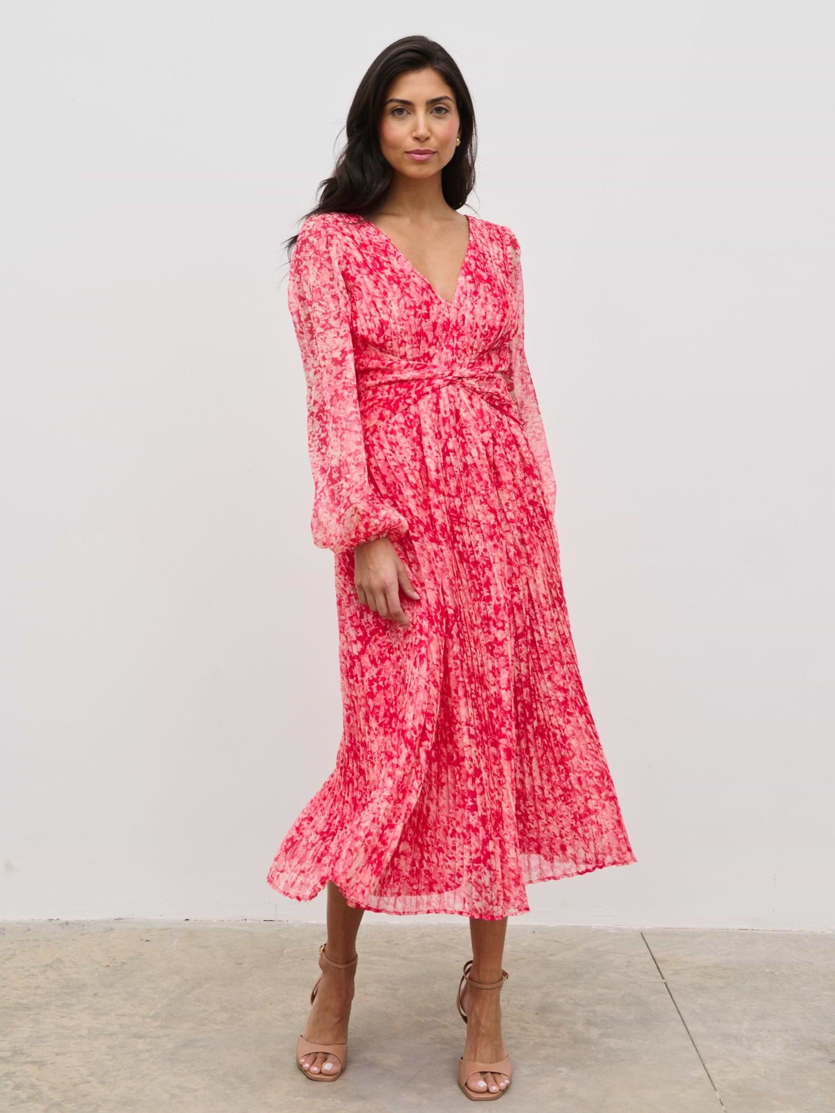 Jade Pleated Midaxi Dress - Pink Multi Abstract Print