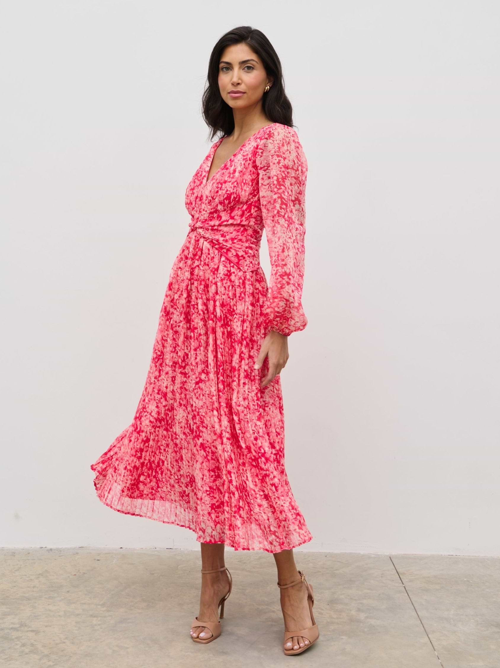 Jade Pleated Midaxi Dress - Pink Multi Abstract Print