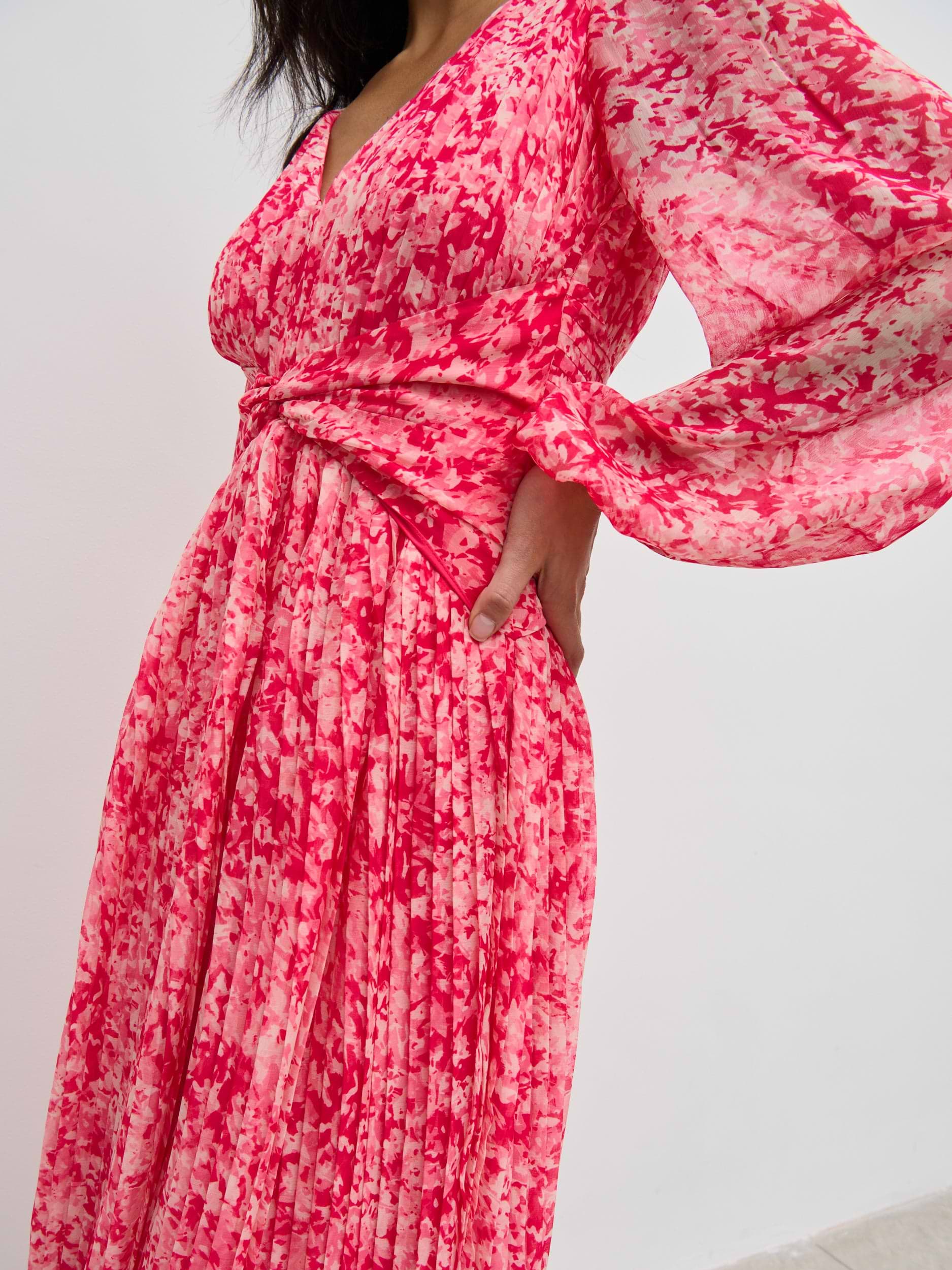 Jade Pleated Midaxi Dress - Pink Multi Abstract Print
