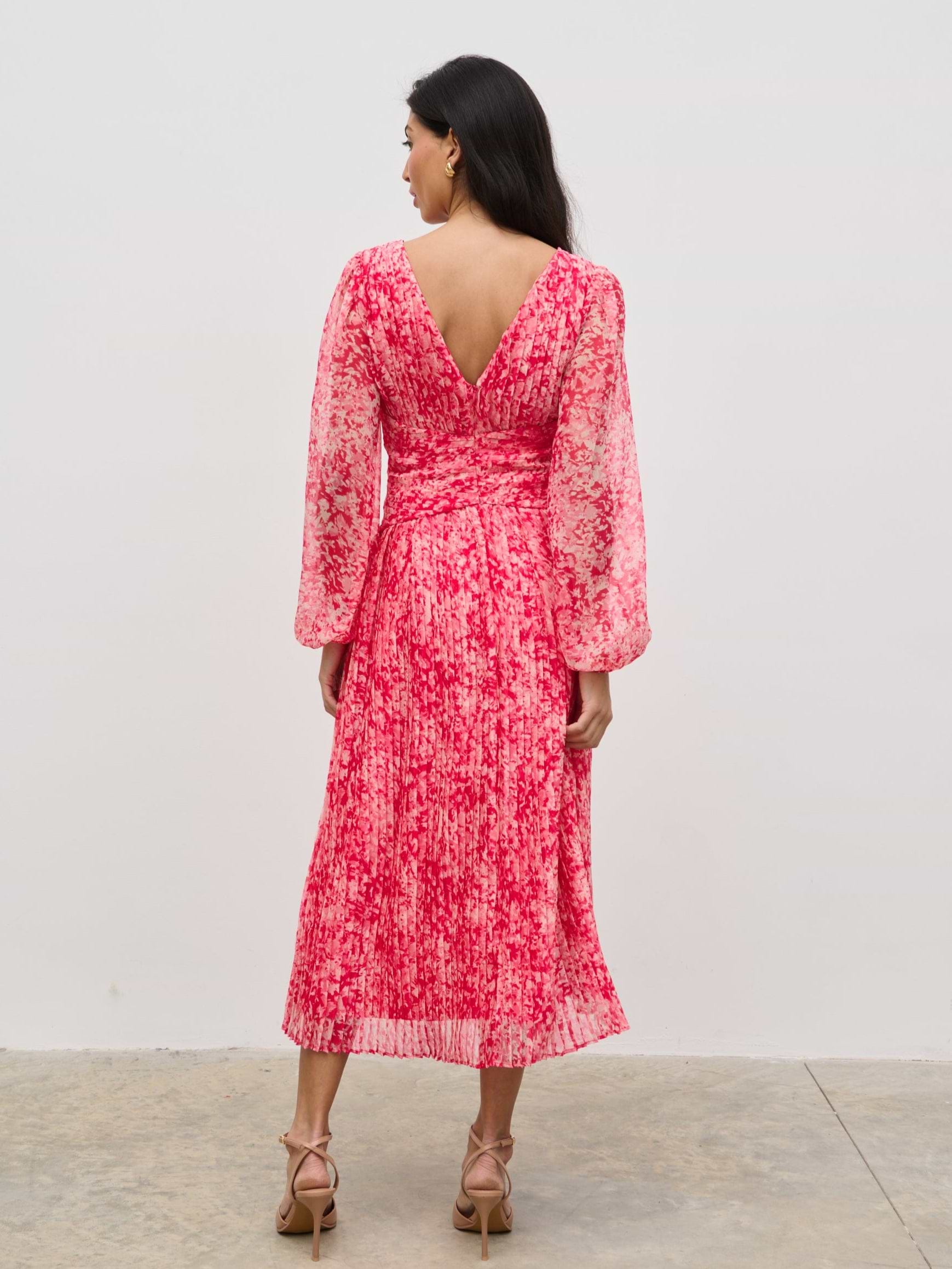 Jade Pleated Midaxi Dress - Pink Multi Abstract Print