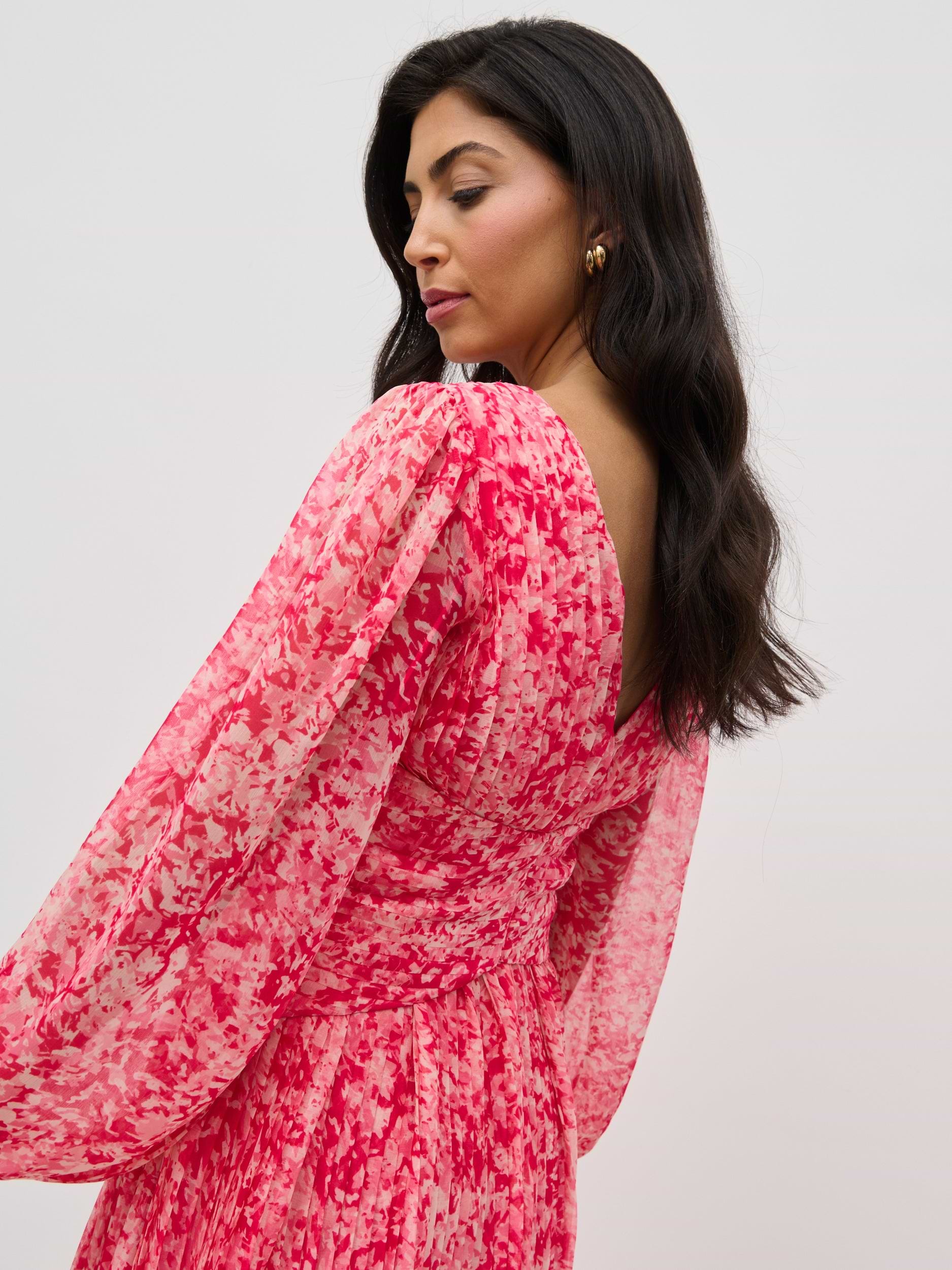 Jade Pleated Midaxi Dress - Pink Multi Abstract Print