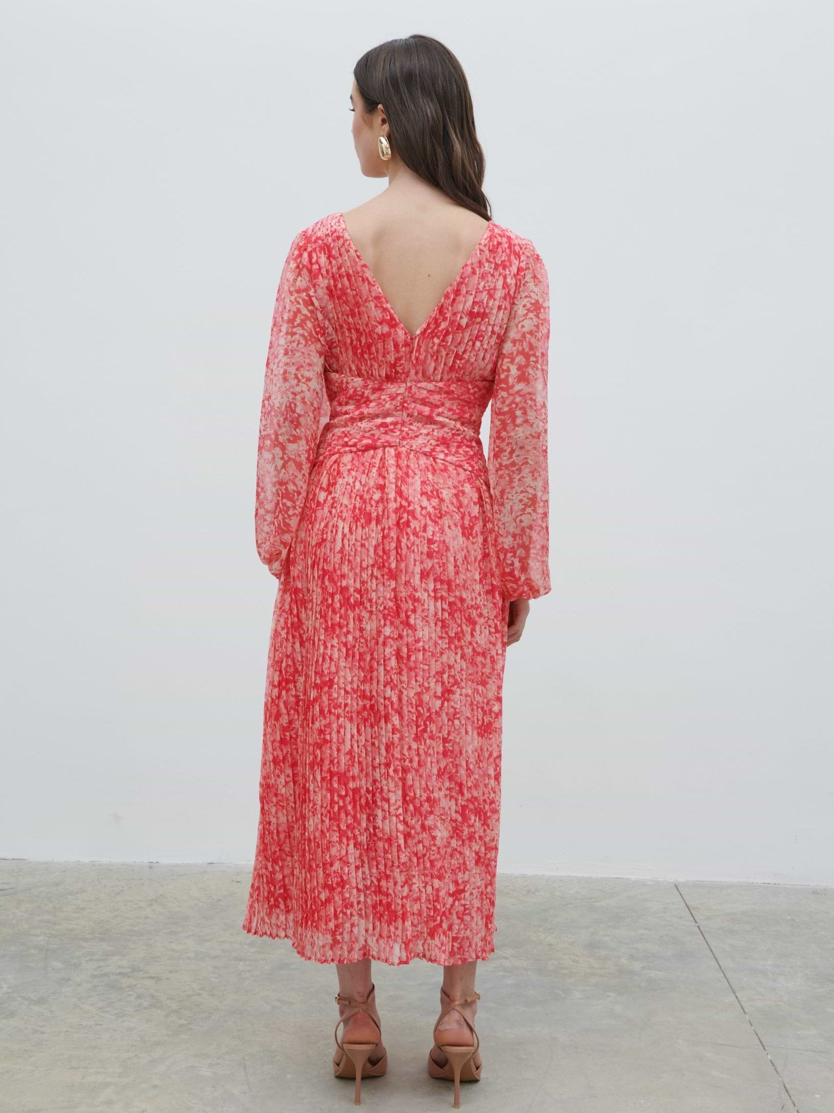 Jade Pleated Midaxi Dress - Pink Multi Abstract Print