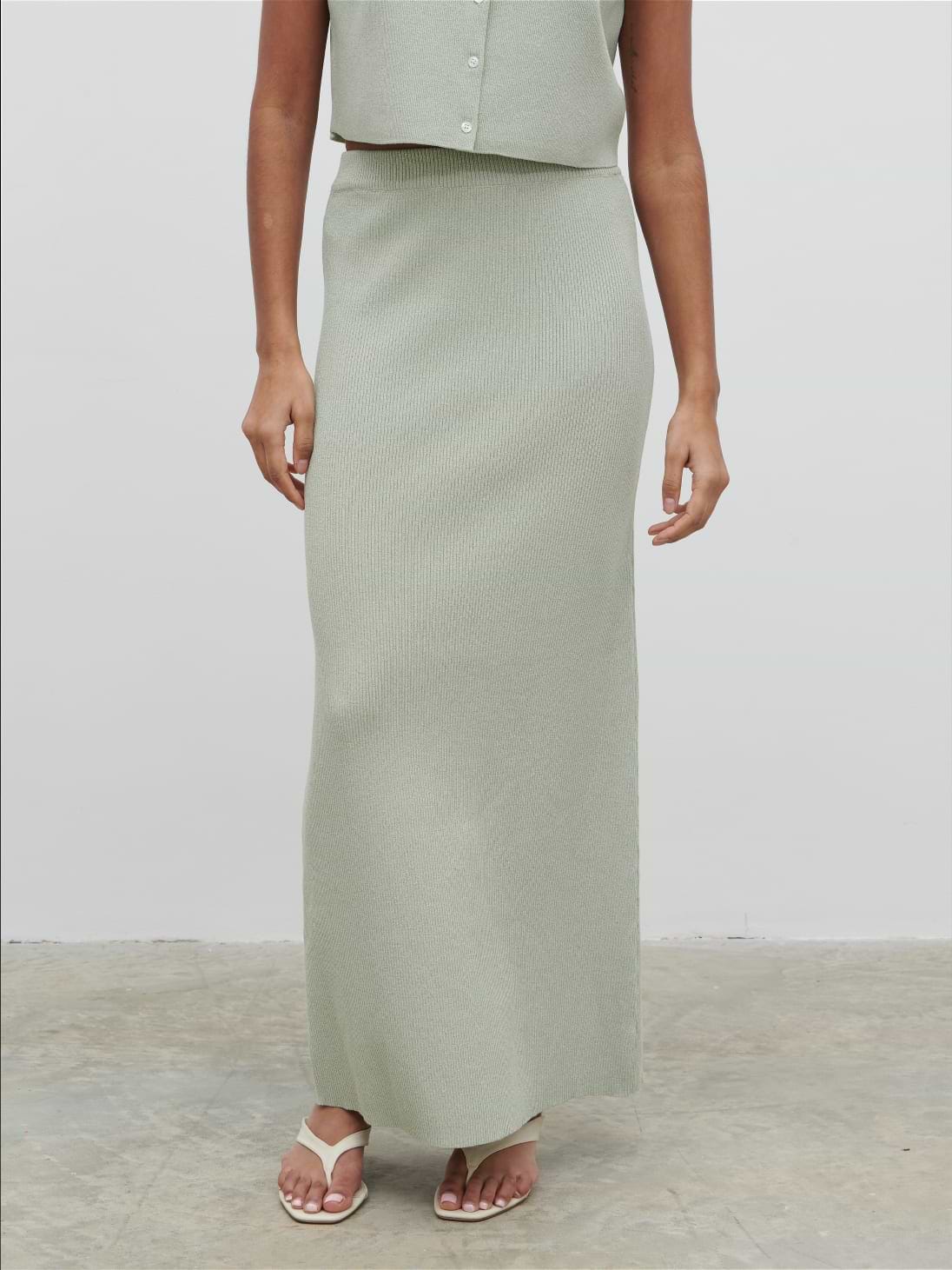 Jasmin Knit Maxi Skirt - Green Marl