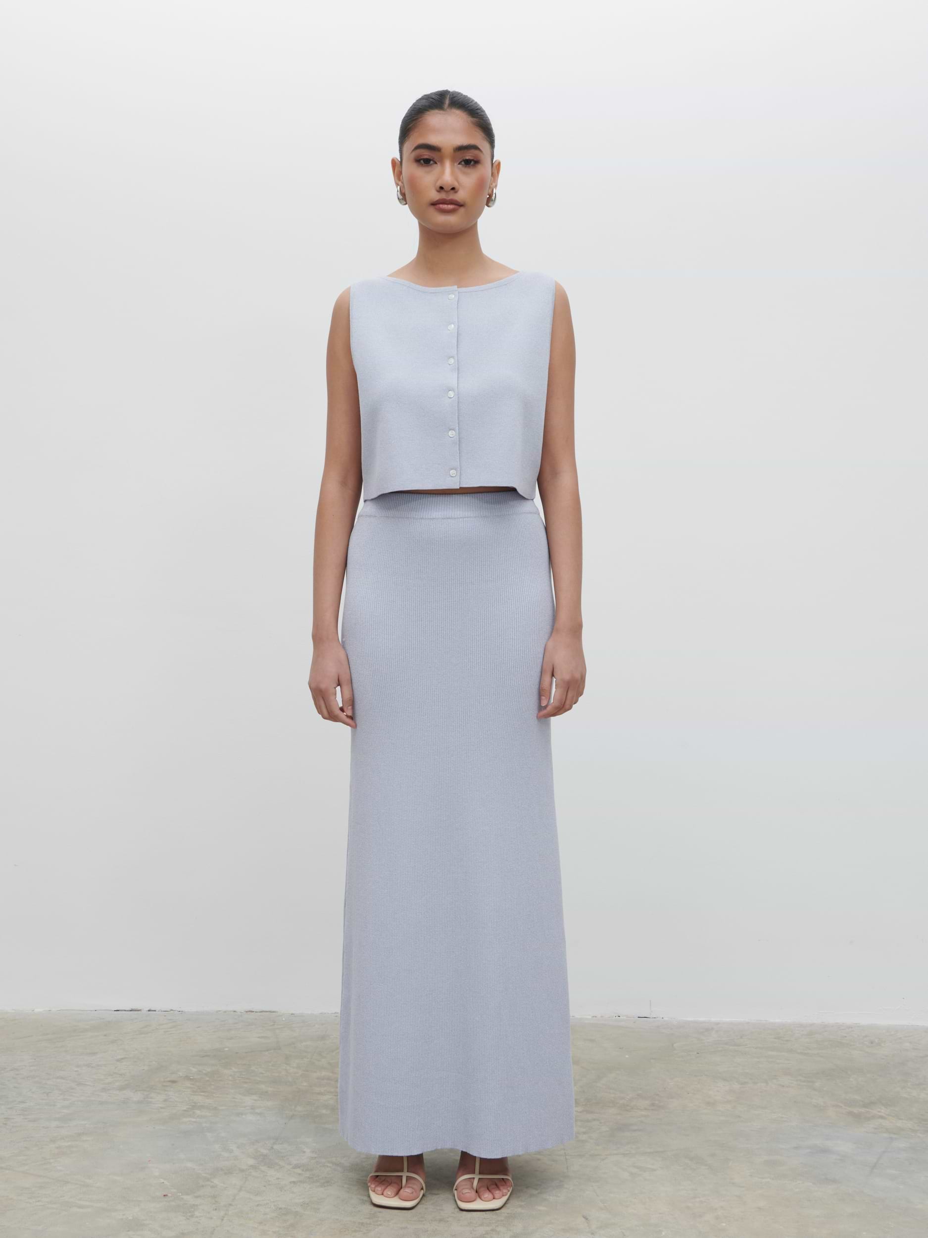 Jasmin Knit Maxi Skirt - Blue Marl