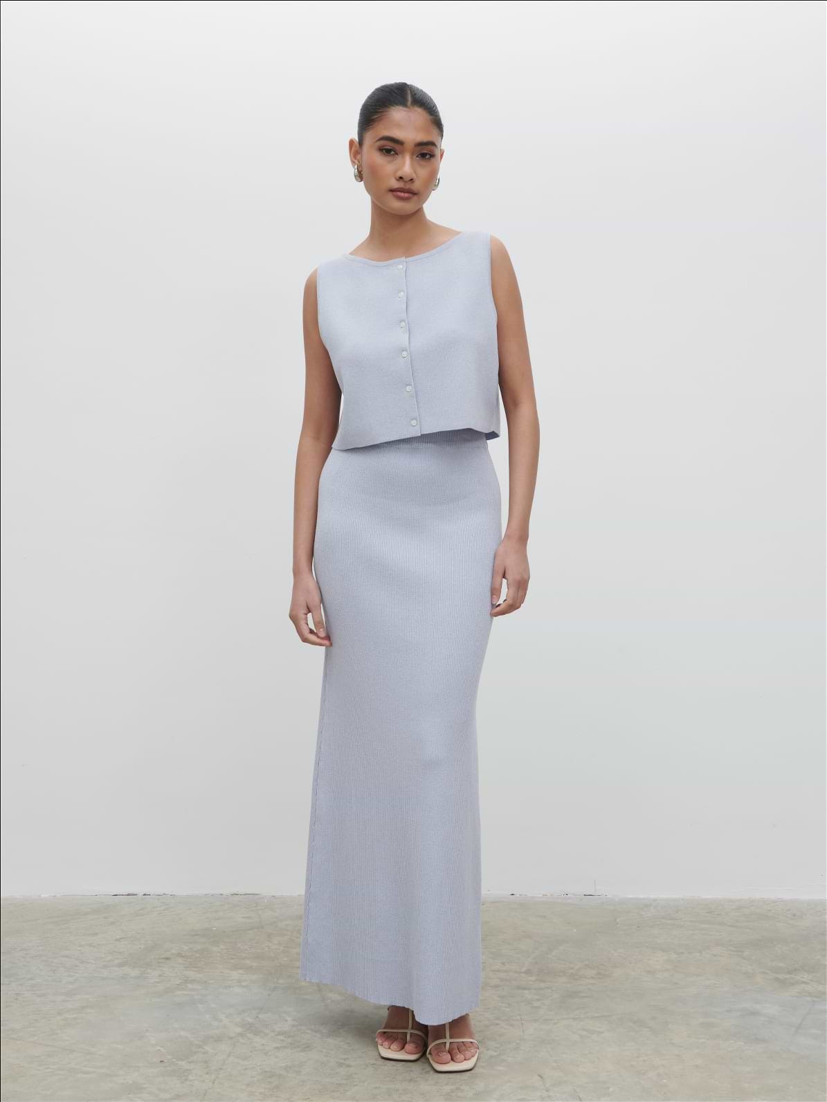 Jasmin Knit Maxi Skirt - Blue Marl