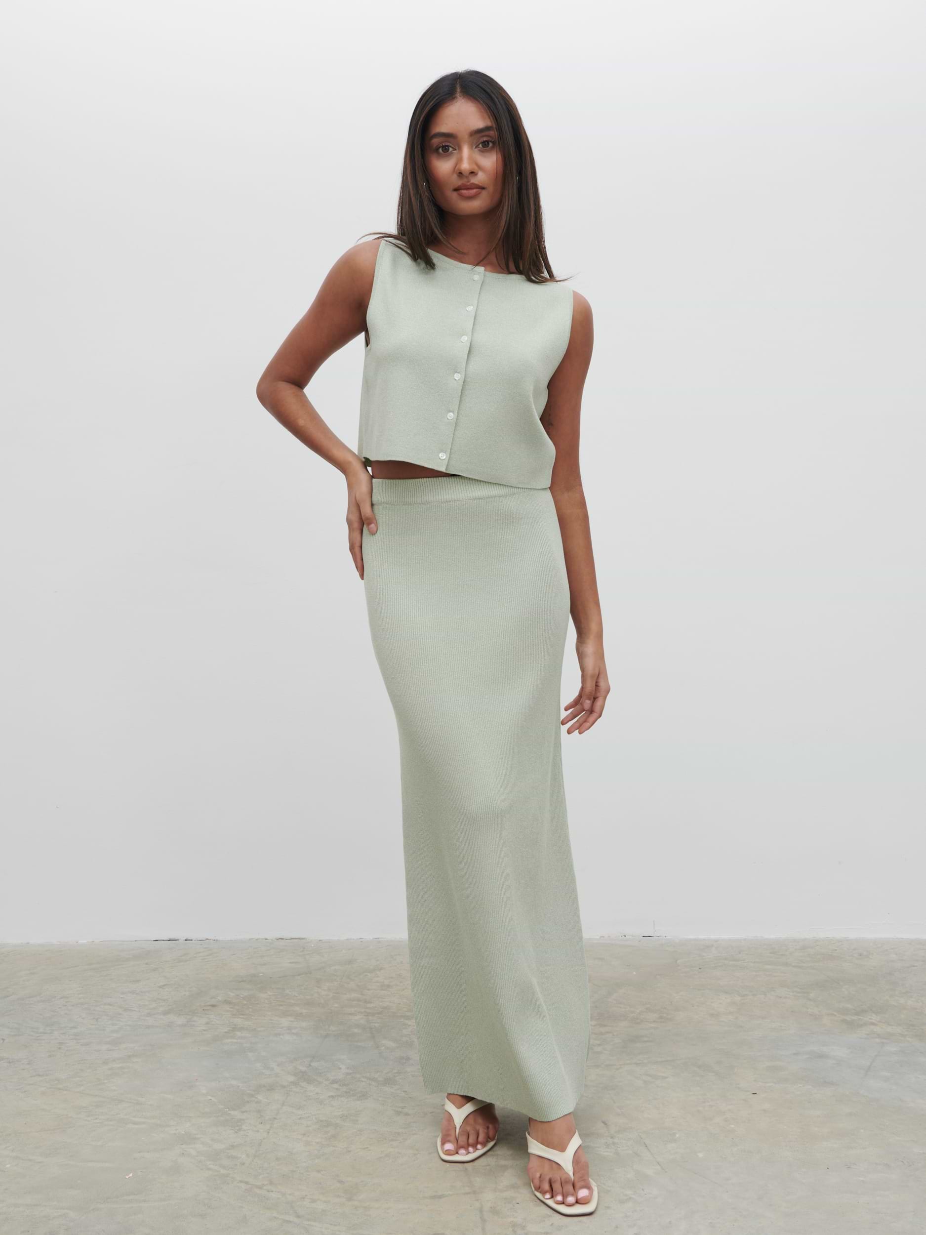 Jasmin Knit Maxi Skirt - Green Marl