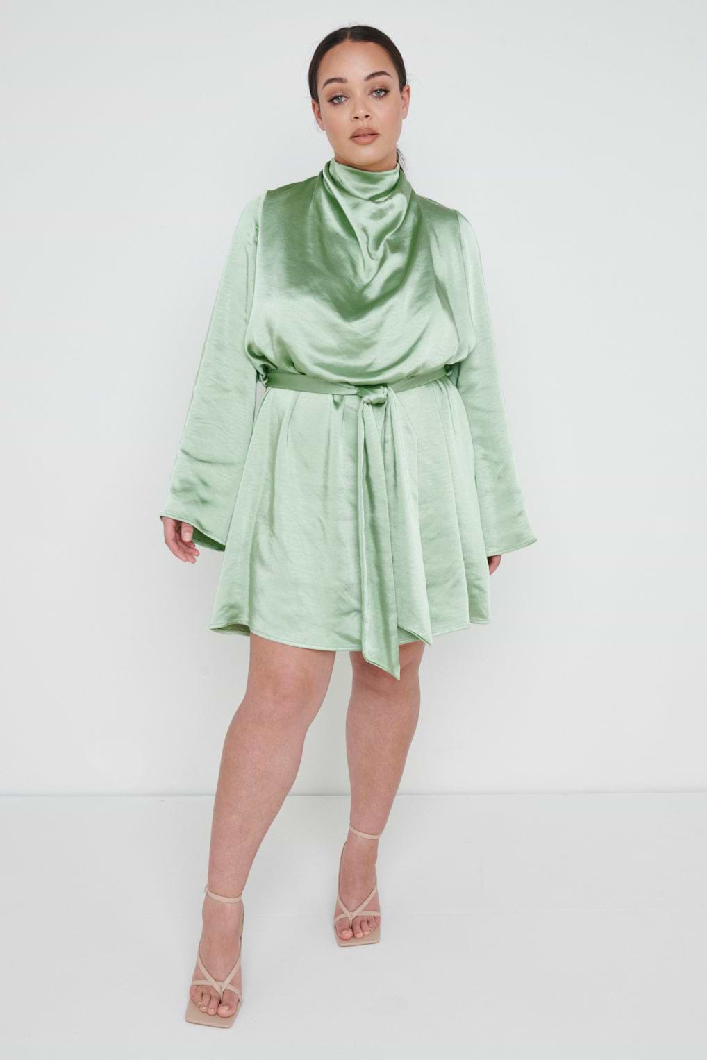 Jayda Cowl Neck Dress Curve - Soft Olive