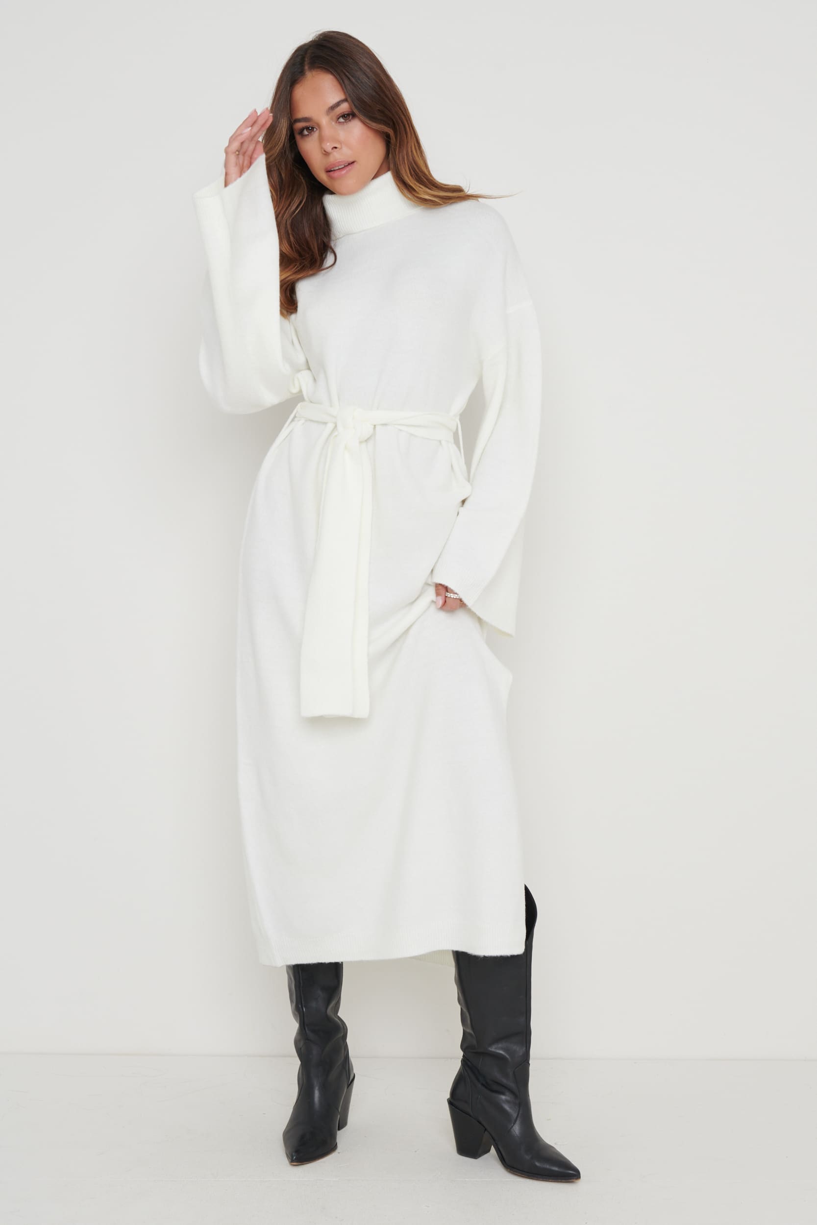 Jayda Knit Roll Neck Midaxi Dress - Cream
