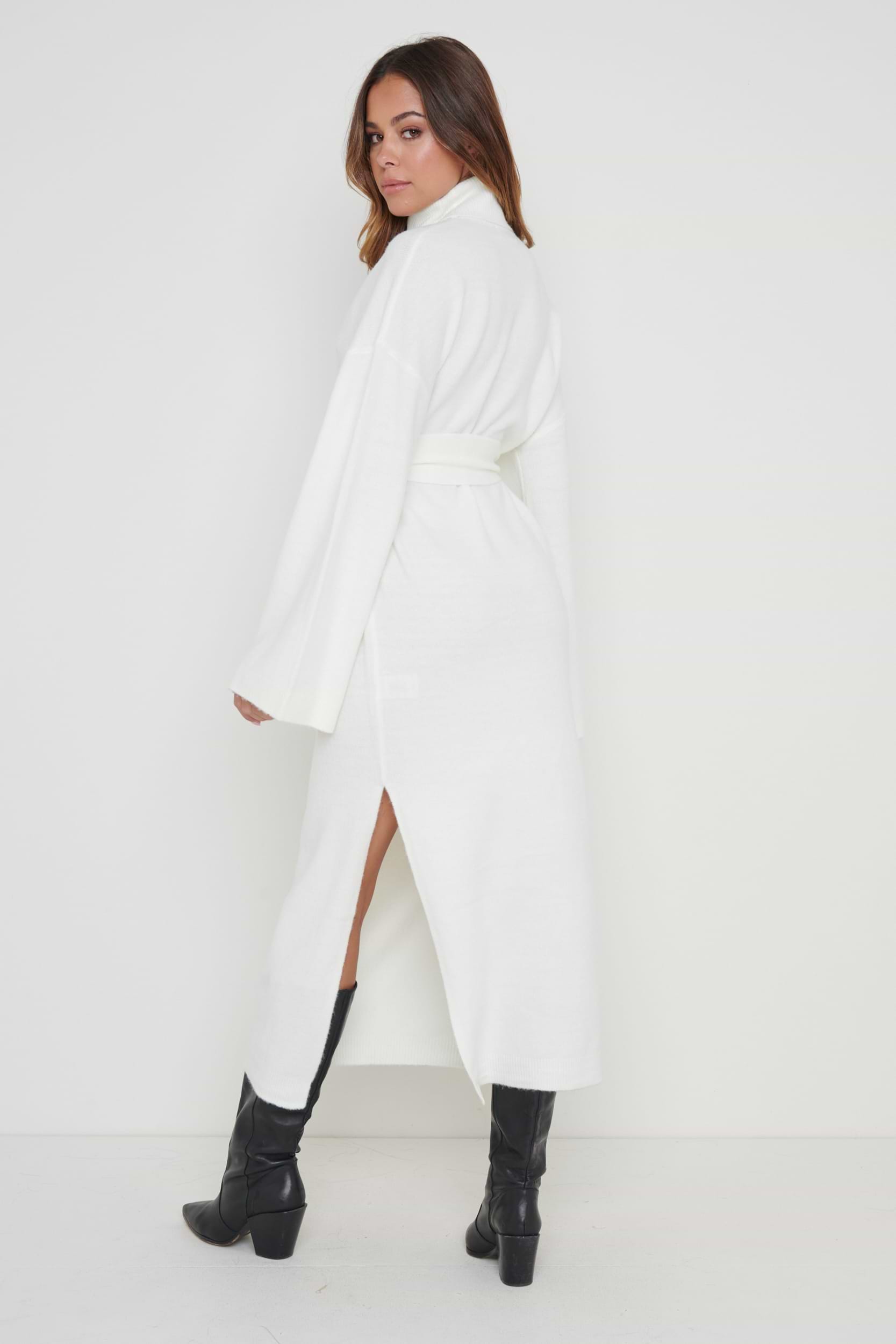 Jayda Knit Roll Neck Midaxi Dress - Cream