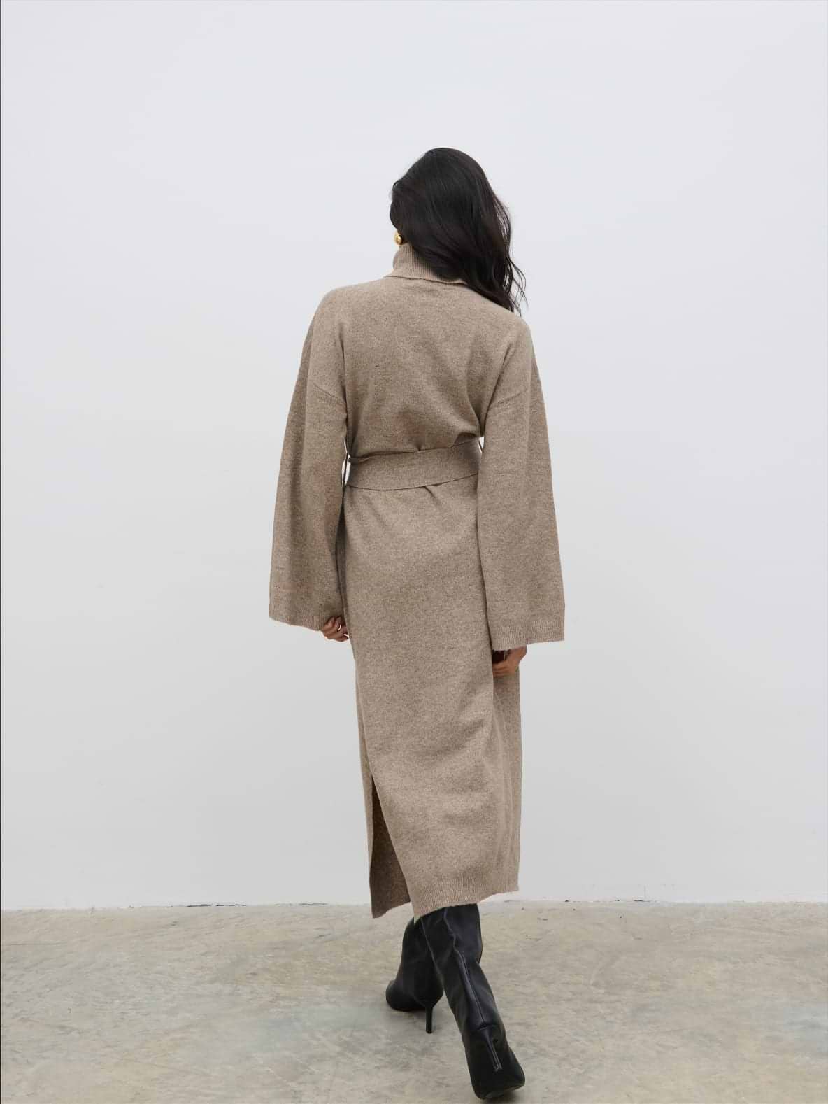 Jayda Knit Roll Neck Midaxi Dress - Taupe