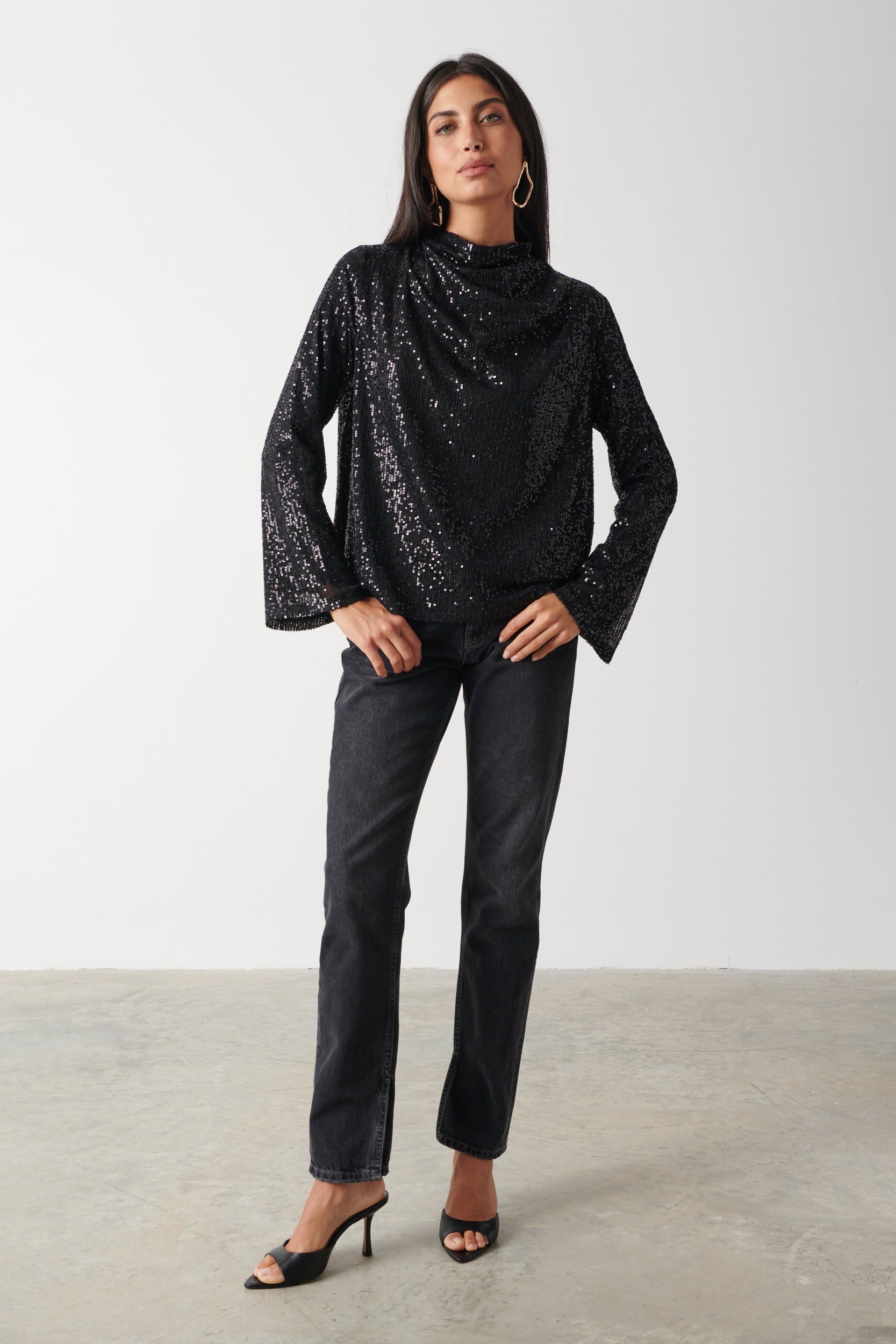 Jayda Sequin Blouse - Black