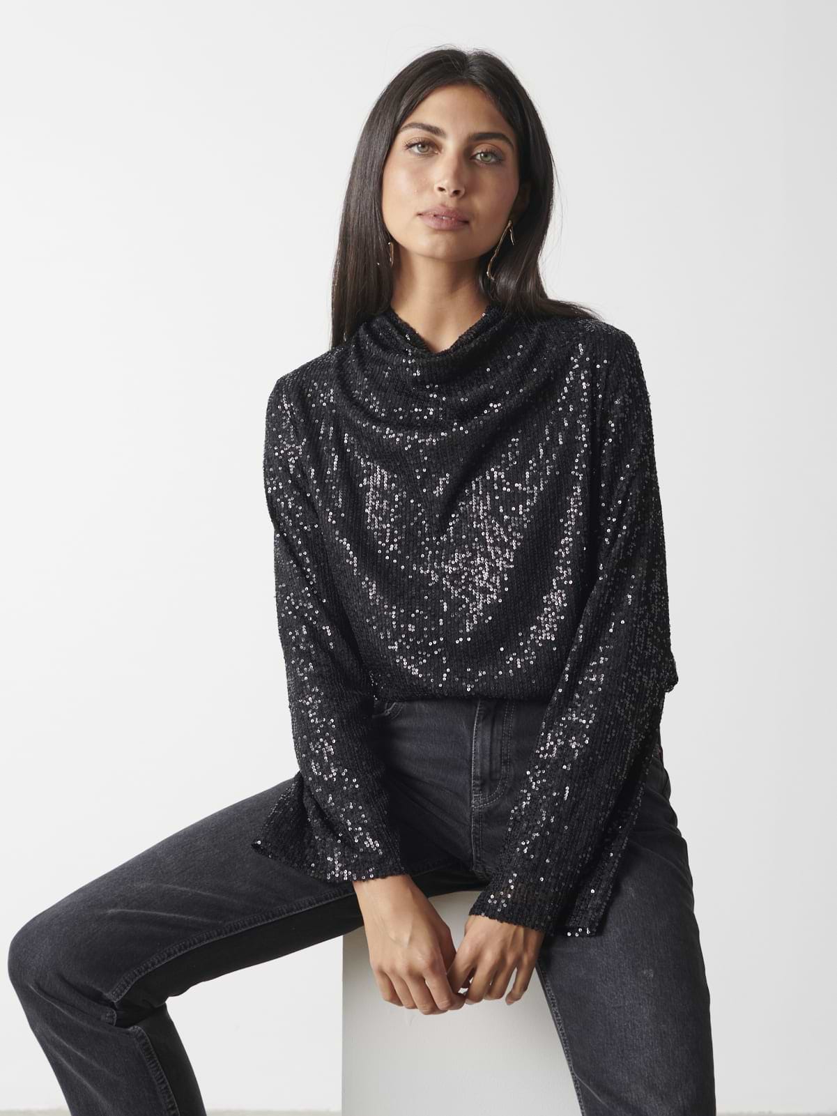 Jayda Sequin Blouse - Black