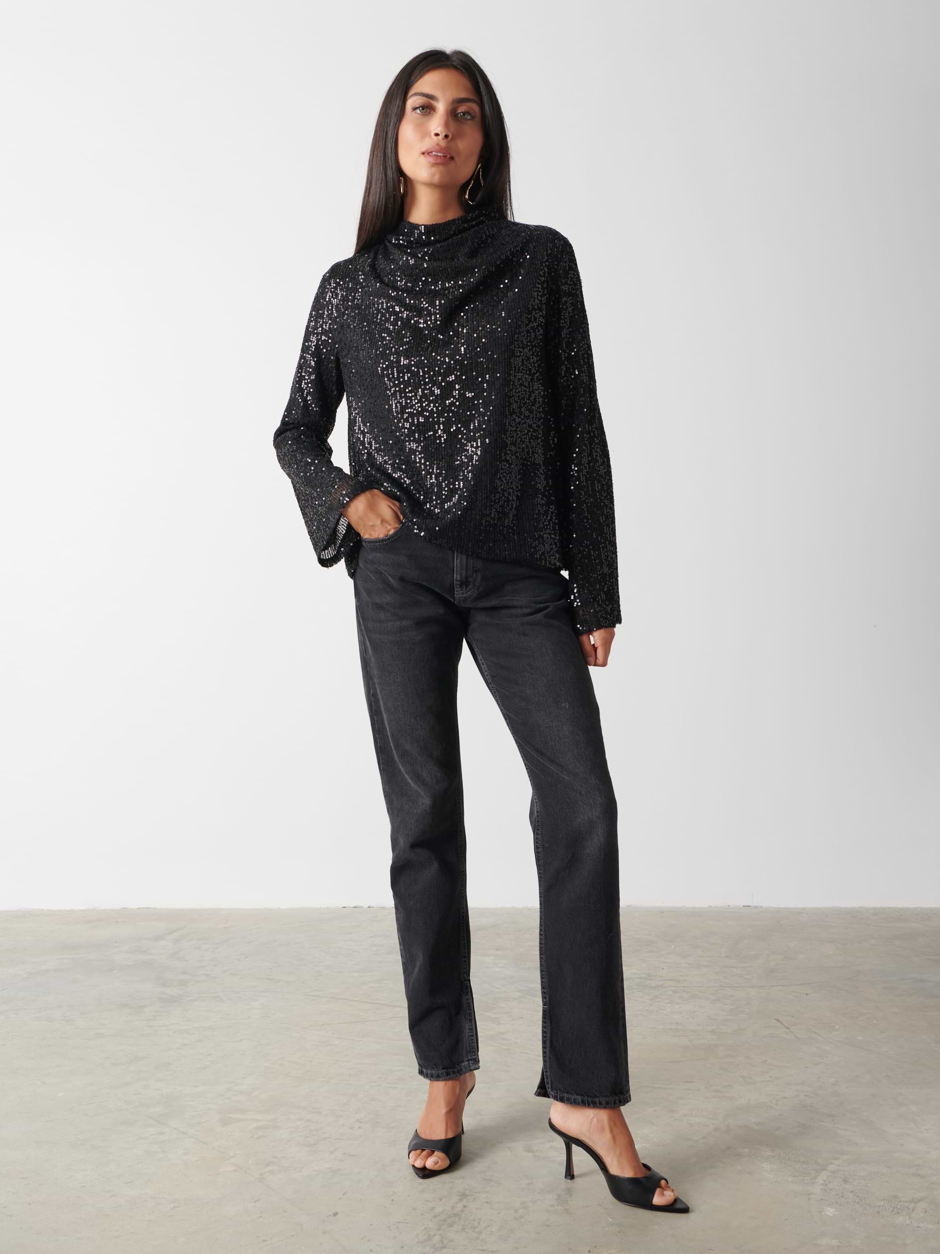 Jayda Sequin Blouse - Black
