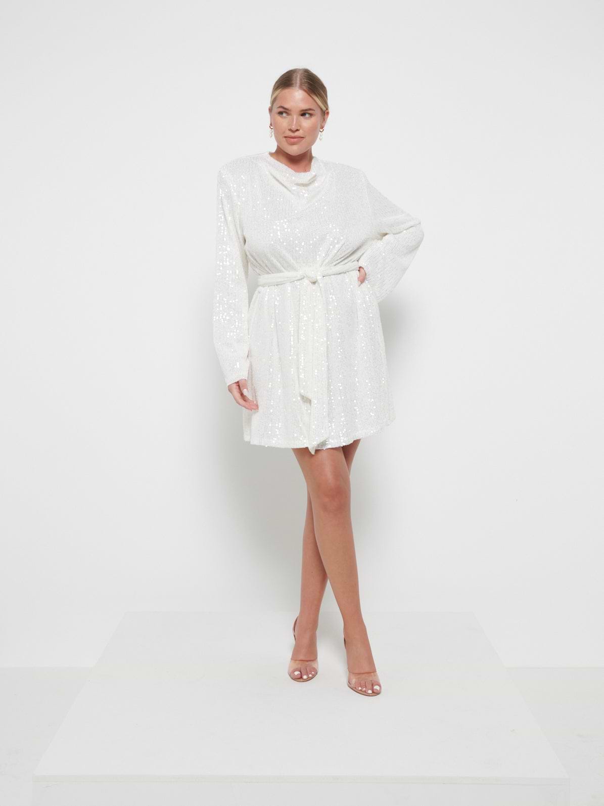Jayda Sequin Cowl Neck Dress - Ivory