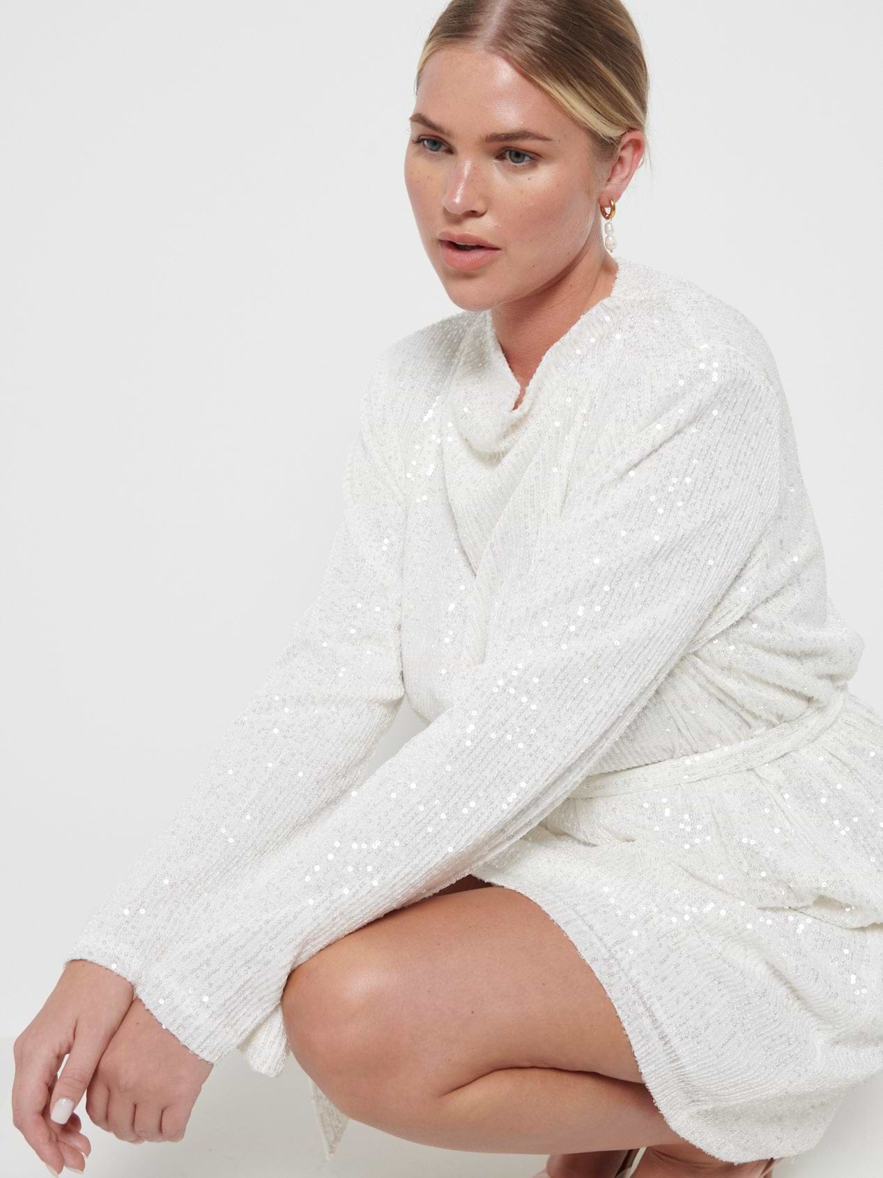 Jayda Sequin Cowl Neck Dress - Ivory