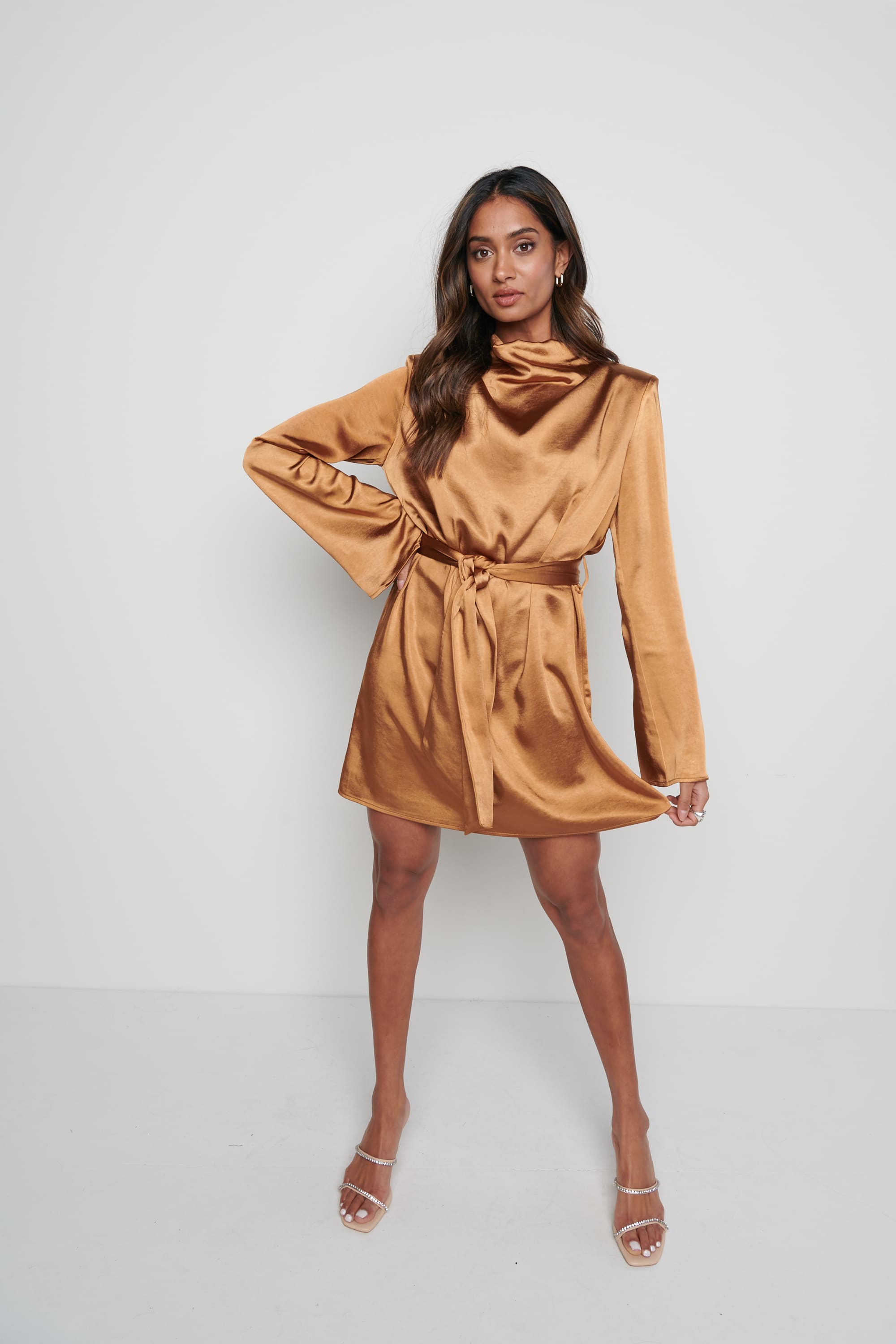 Jayda Cowl Neck Dress - Brown
