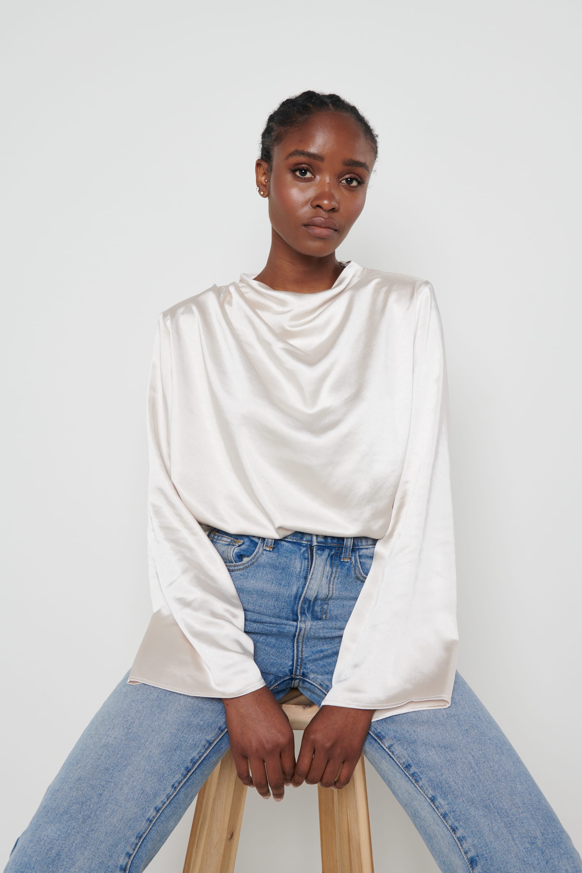 Jayda Cowl Neck Blouse- Oyster