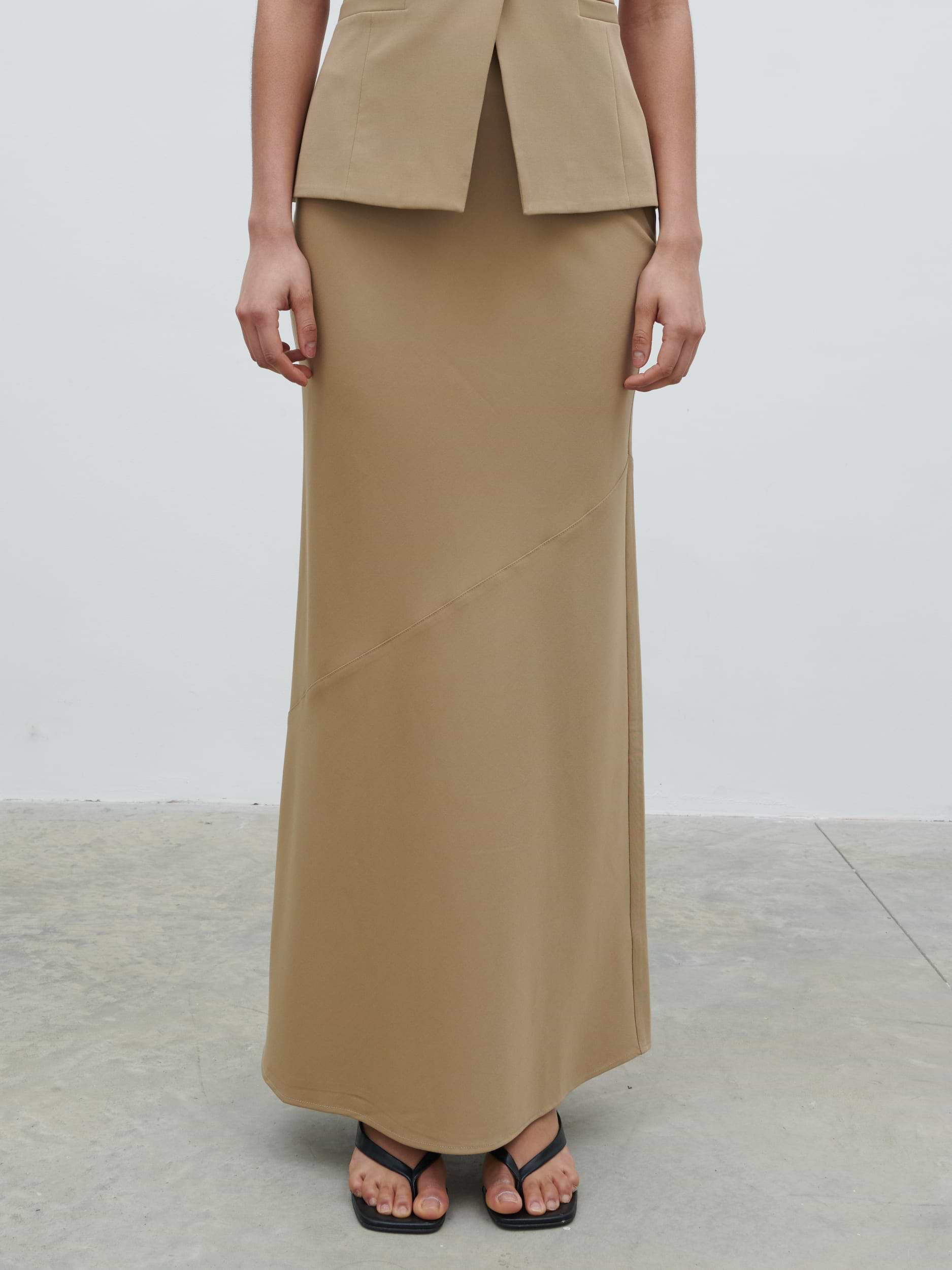 Jean Asymmetric Maxi Skirt - Camel Beige