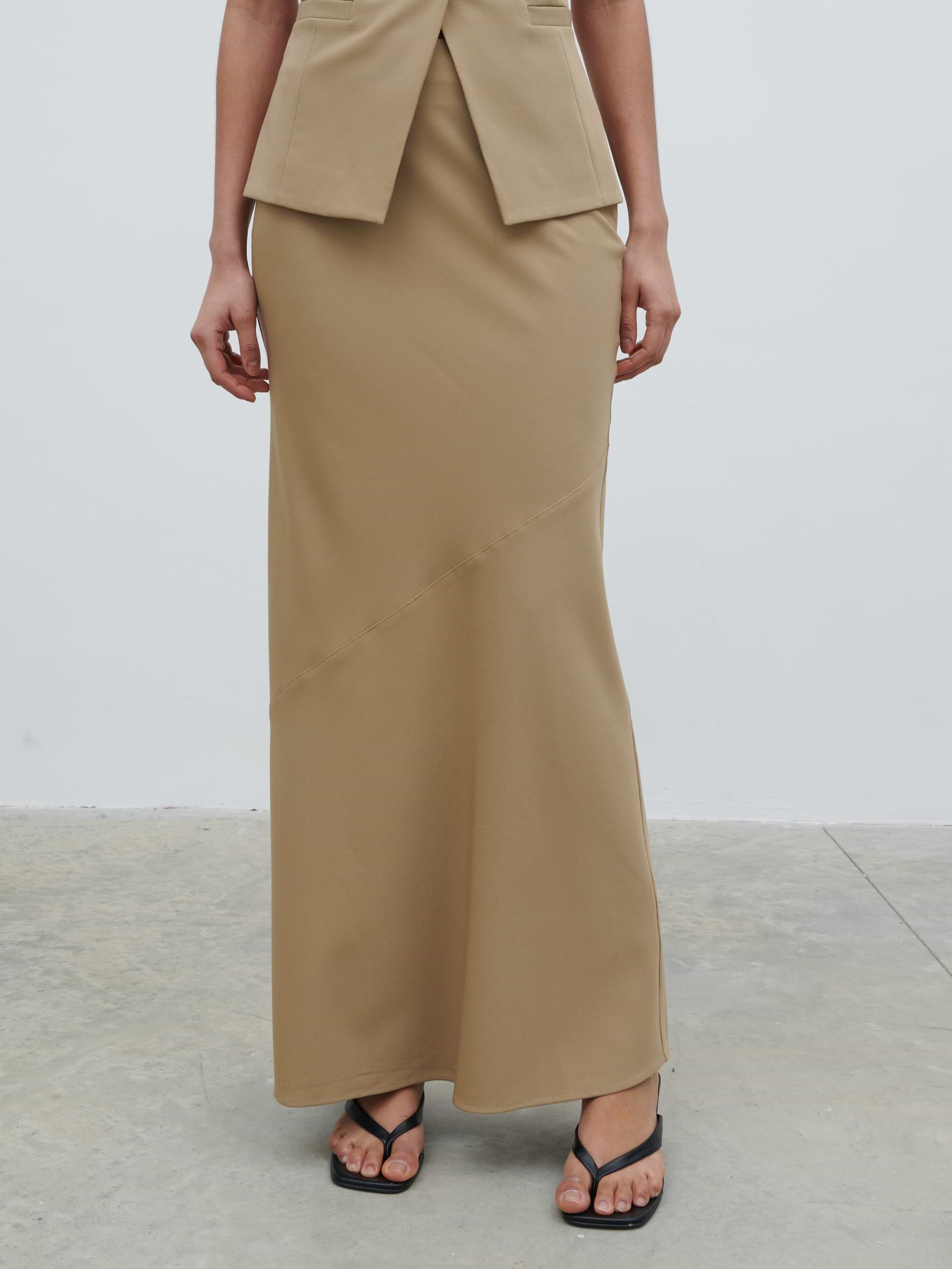 Jean Asymmetric Maxi Skirt - Camel Beige