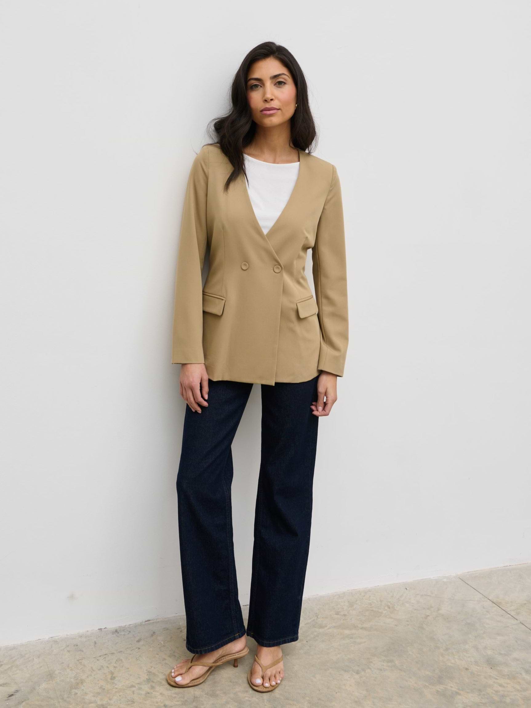Jean Collarless Blazer - Camel Beige