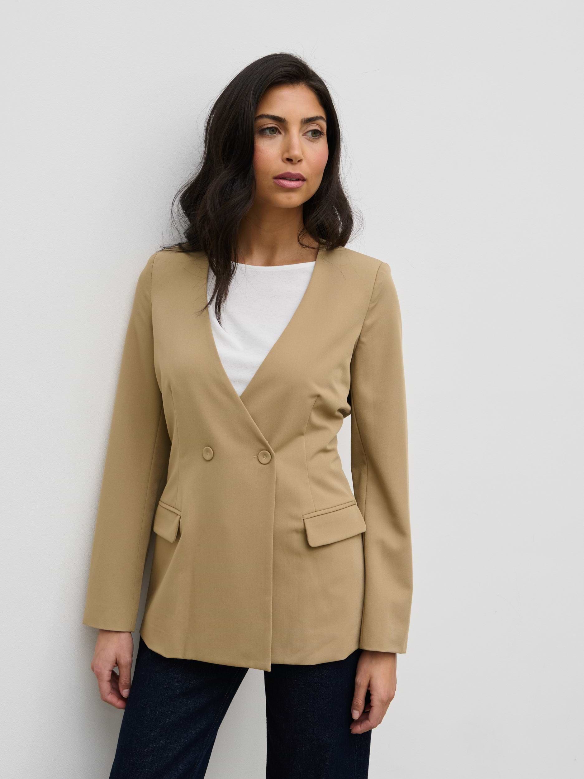Jean Collarless Blazer - Camel Beige