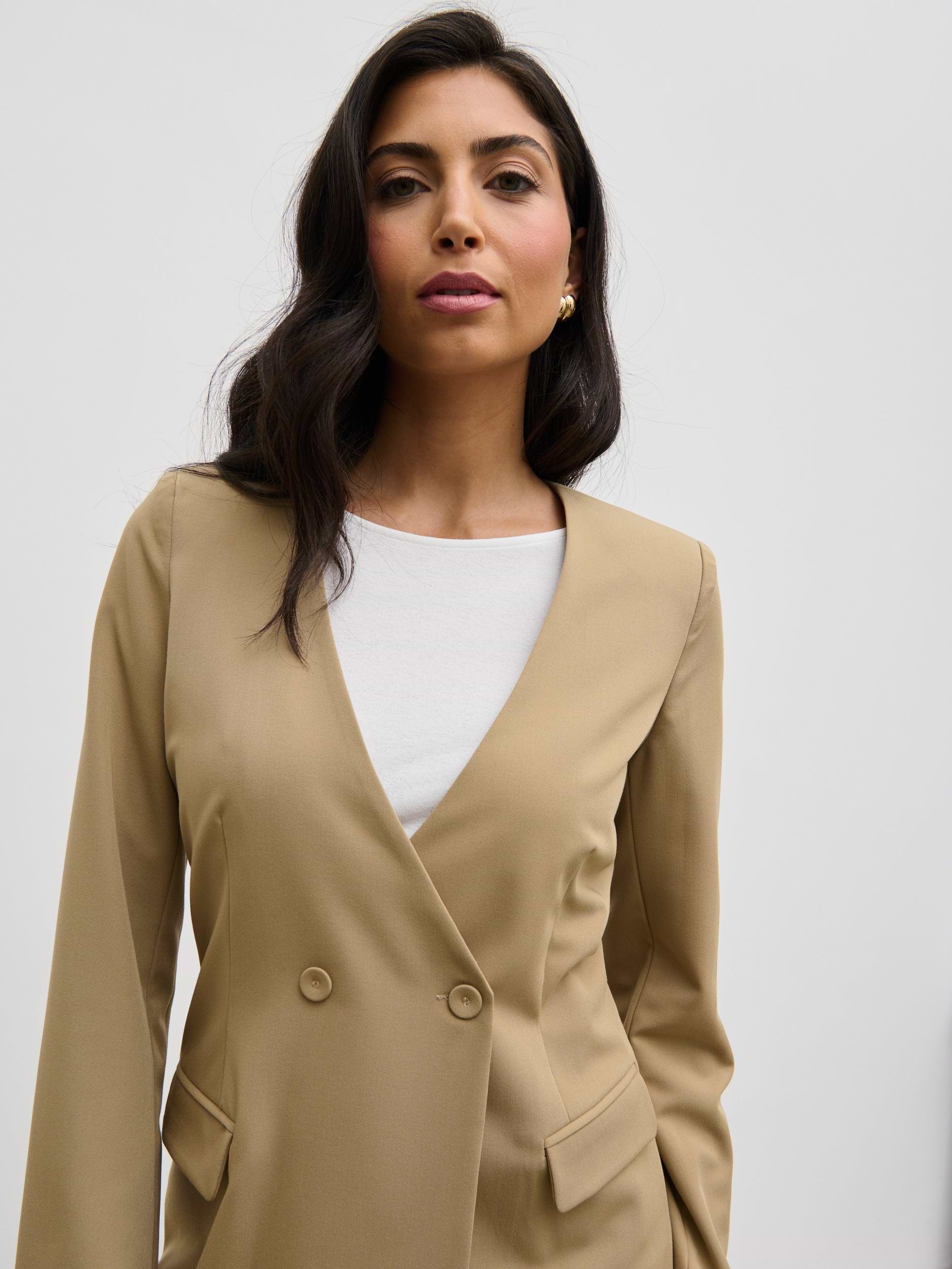 Jean Collarless Blazer - Camel Beige
