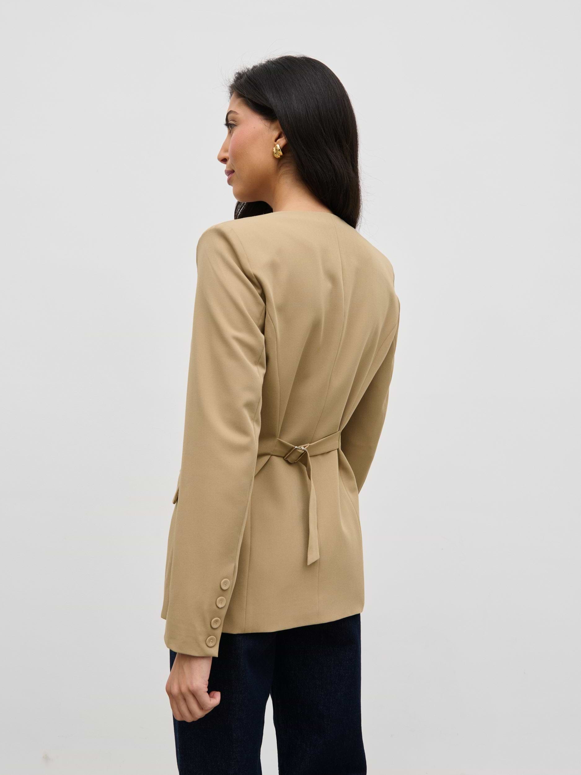 Jean Collarless Blazer - Camel Beige