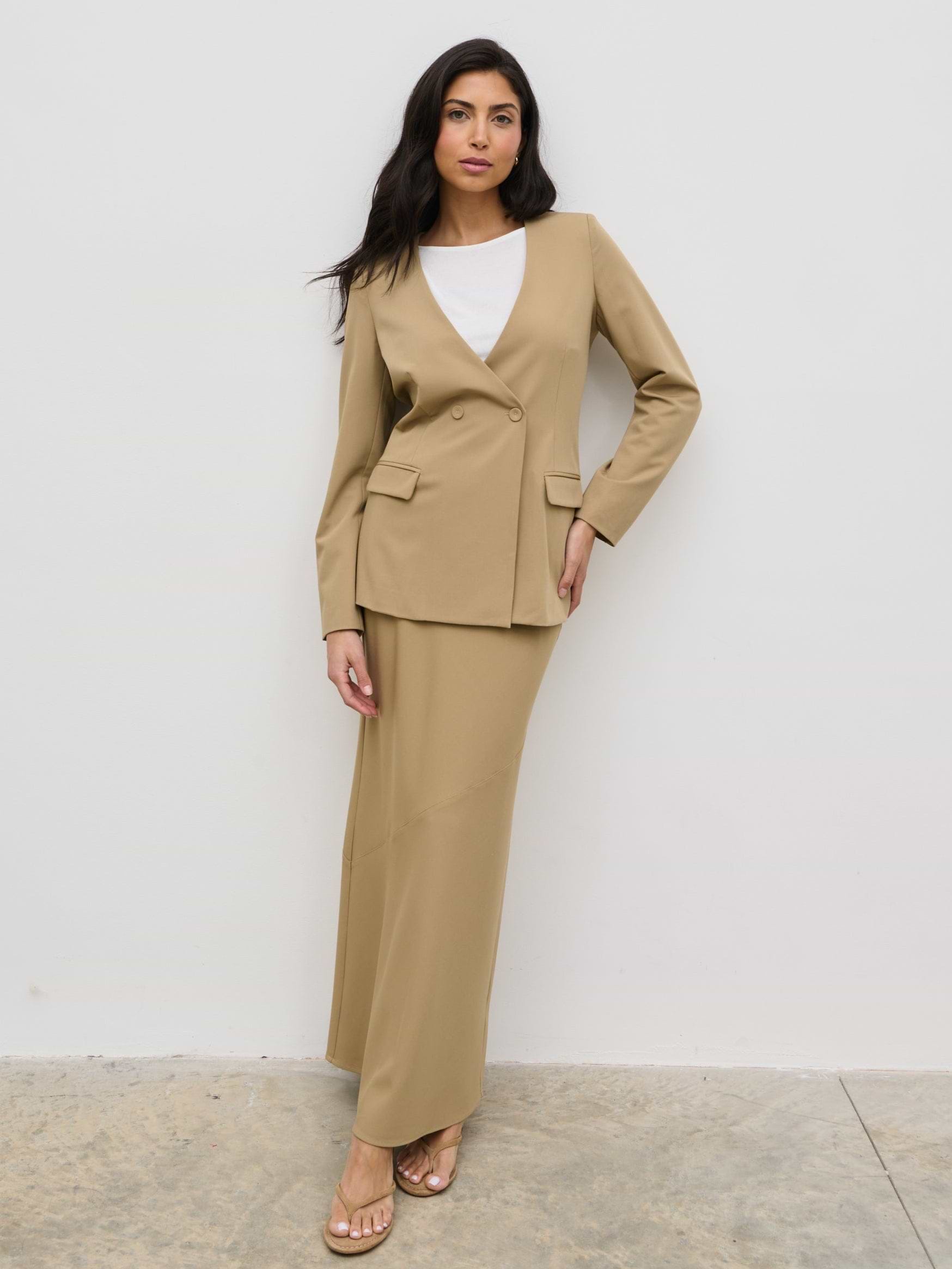 Jean Collarless Blazer - Camel Beige