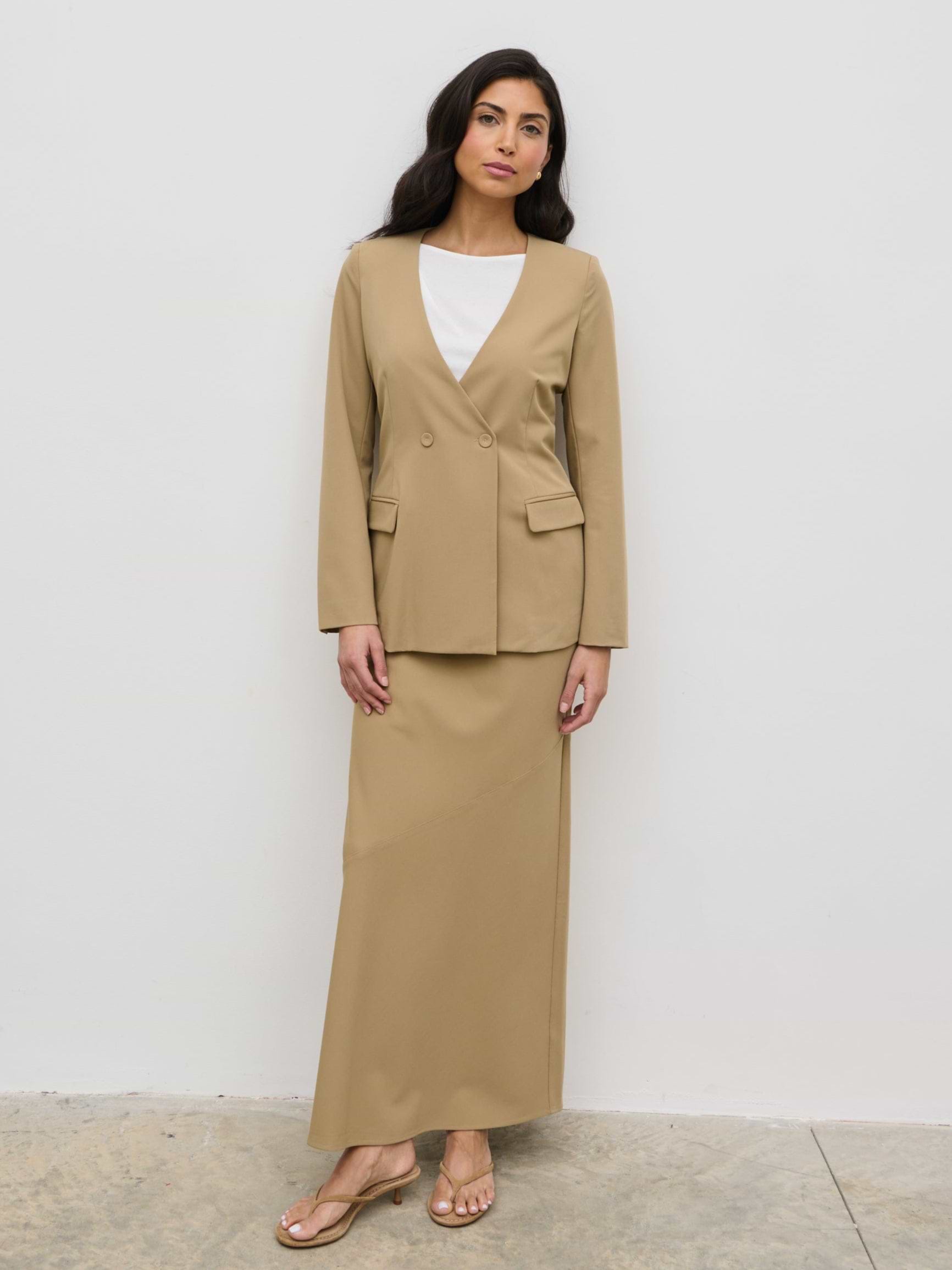 Jean Collarless Blazer - Camel Beige