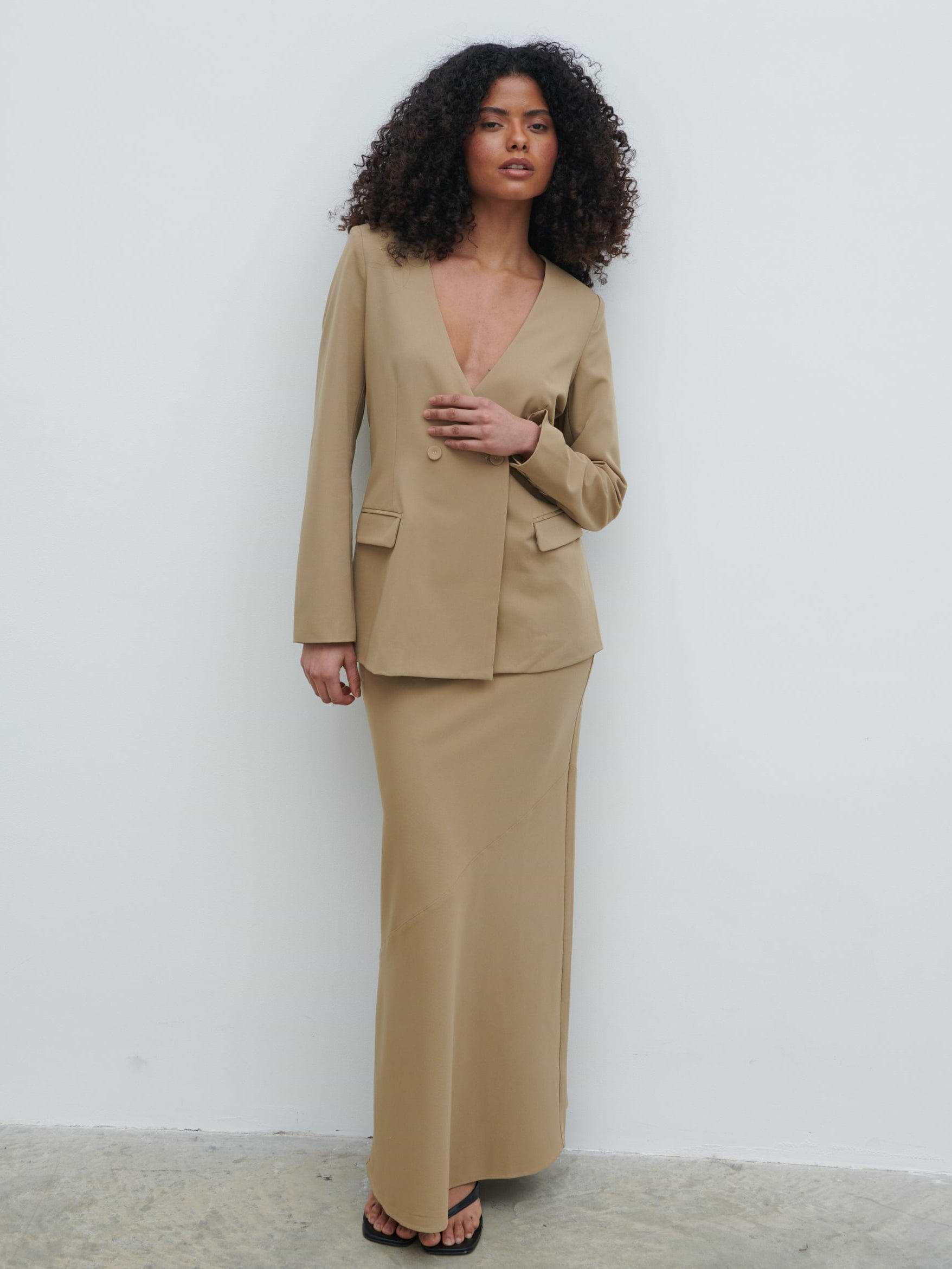 Jean Collarless Blazer - Camel Beige