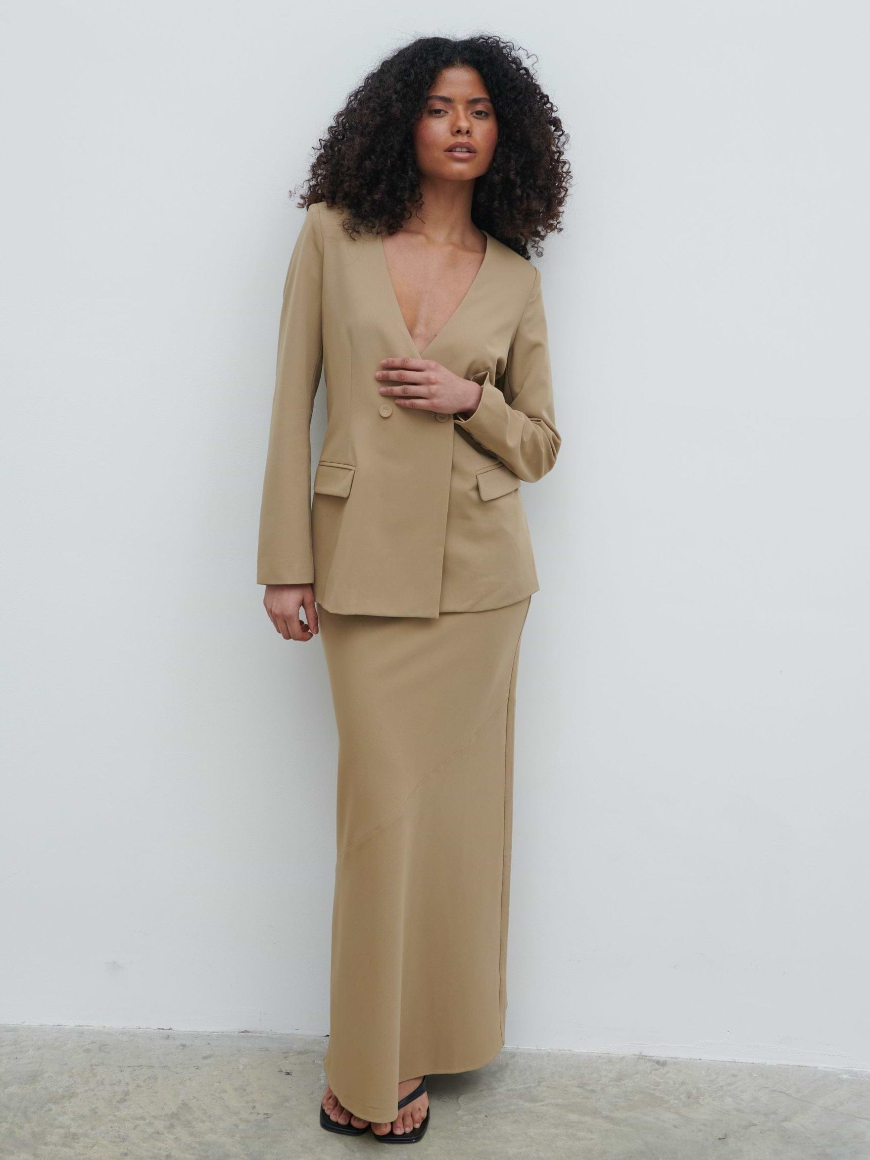 Jean Asymmetric Maxi Skirt - Camel Beige
