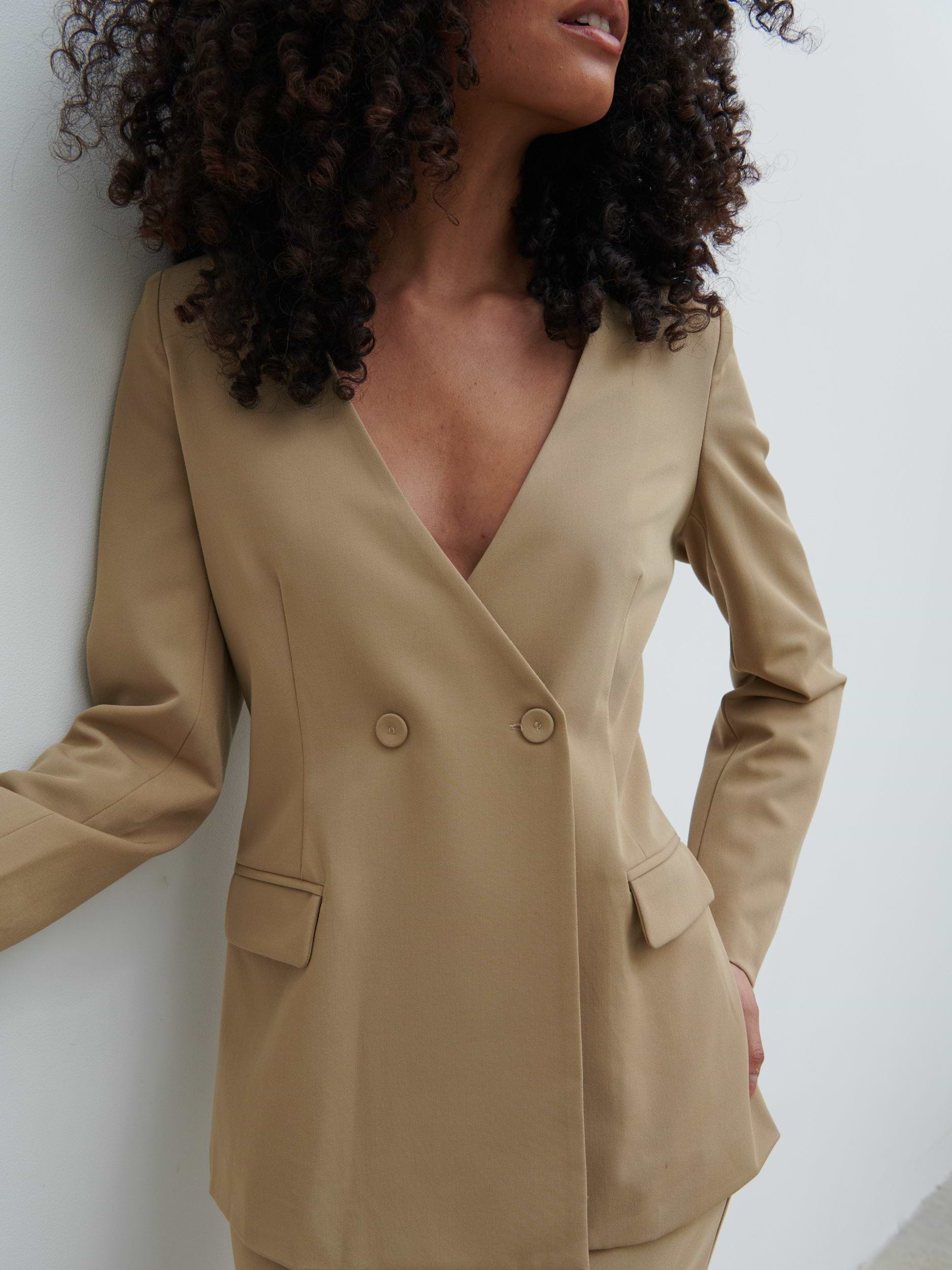 Jean Collarless Blazer - Camel Beige