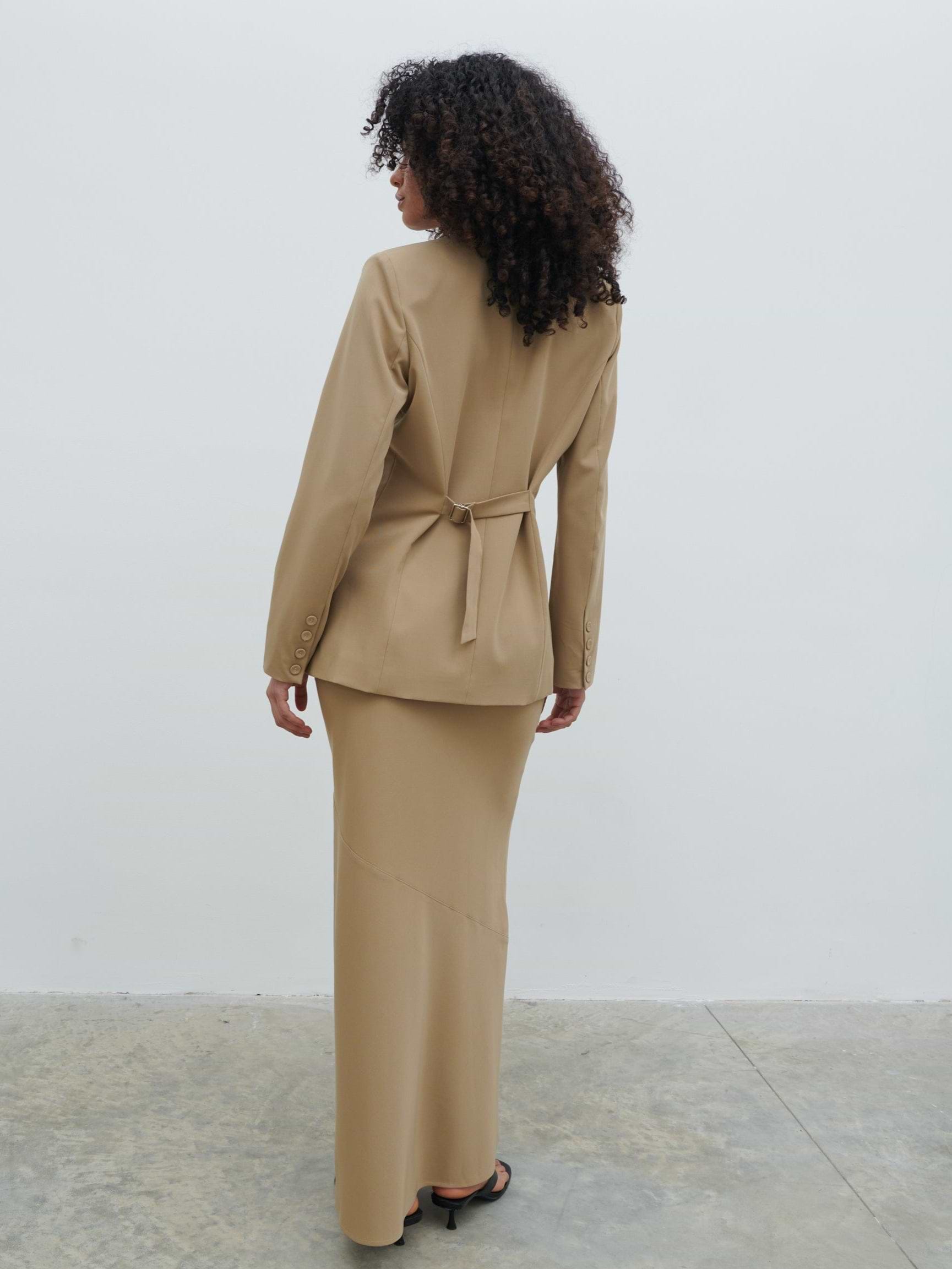 Jean Collarless Blazer - Camel Beige
