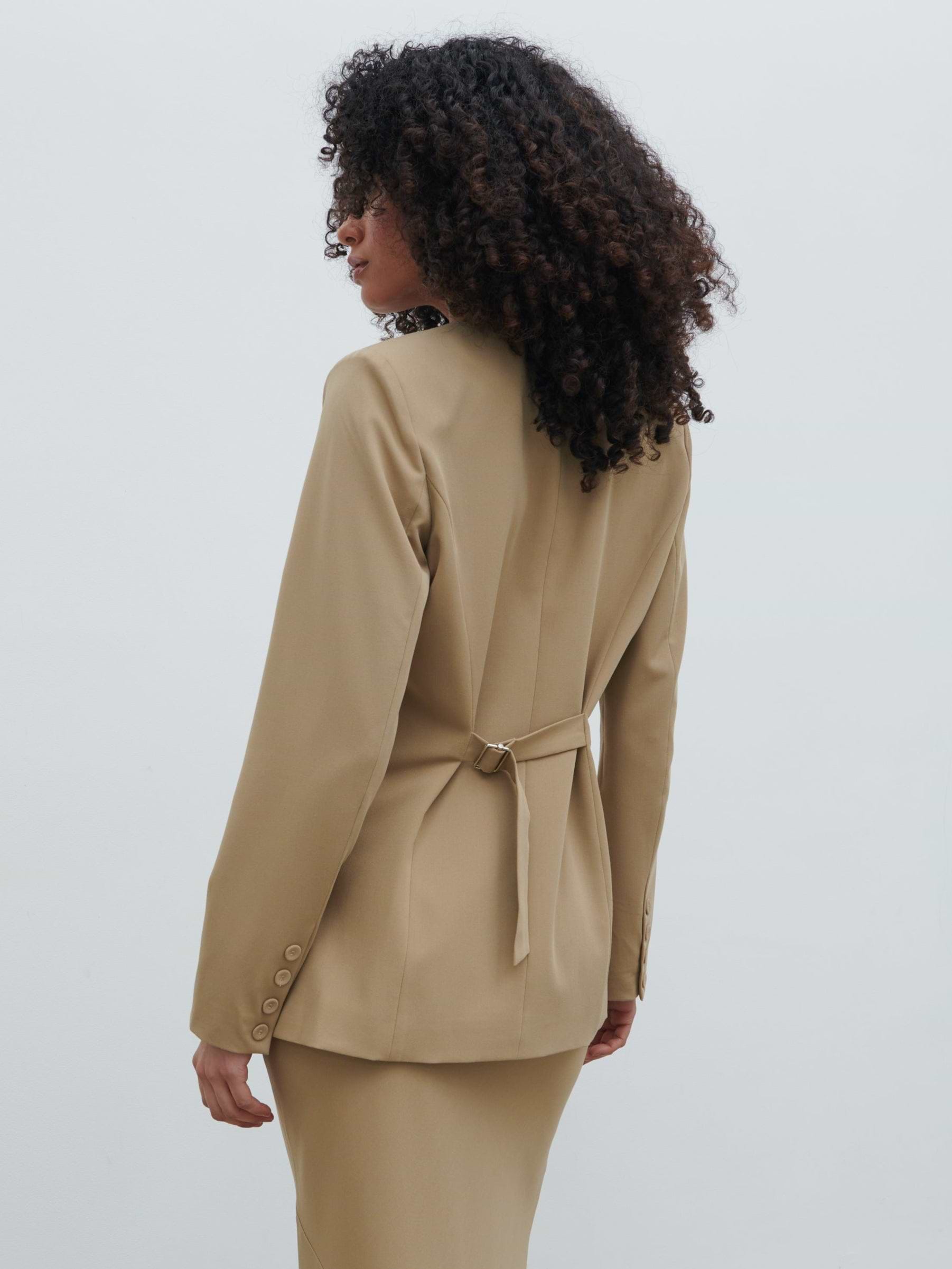 Jean Collarless Blazer - Camel Beige