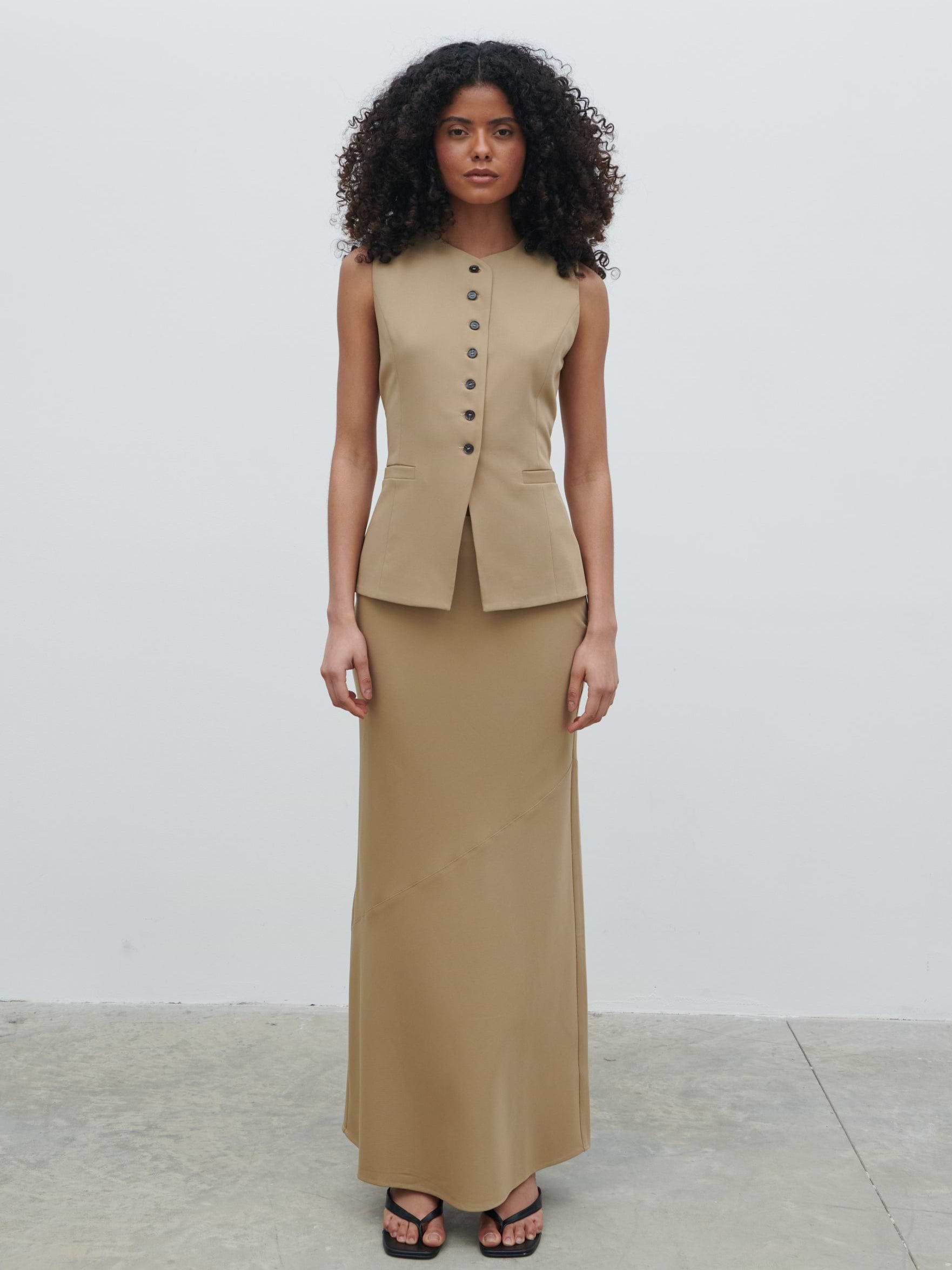 Jean Asymmetric Maxi Skirt - Camel Beige