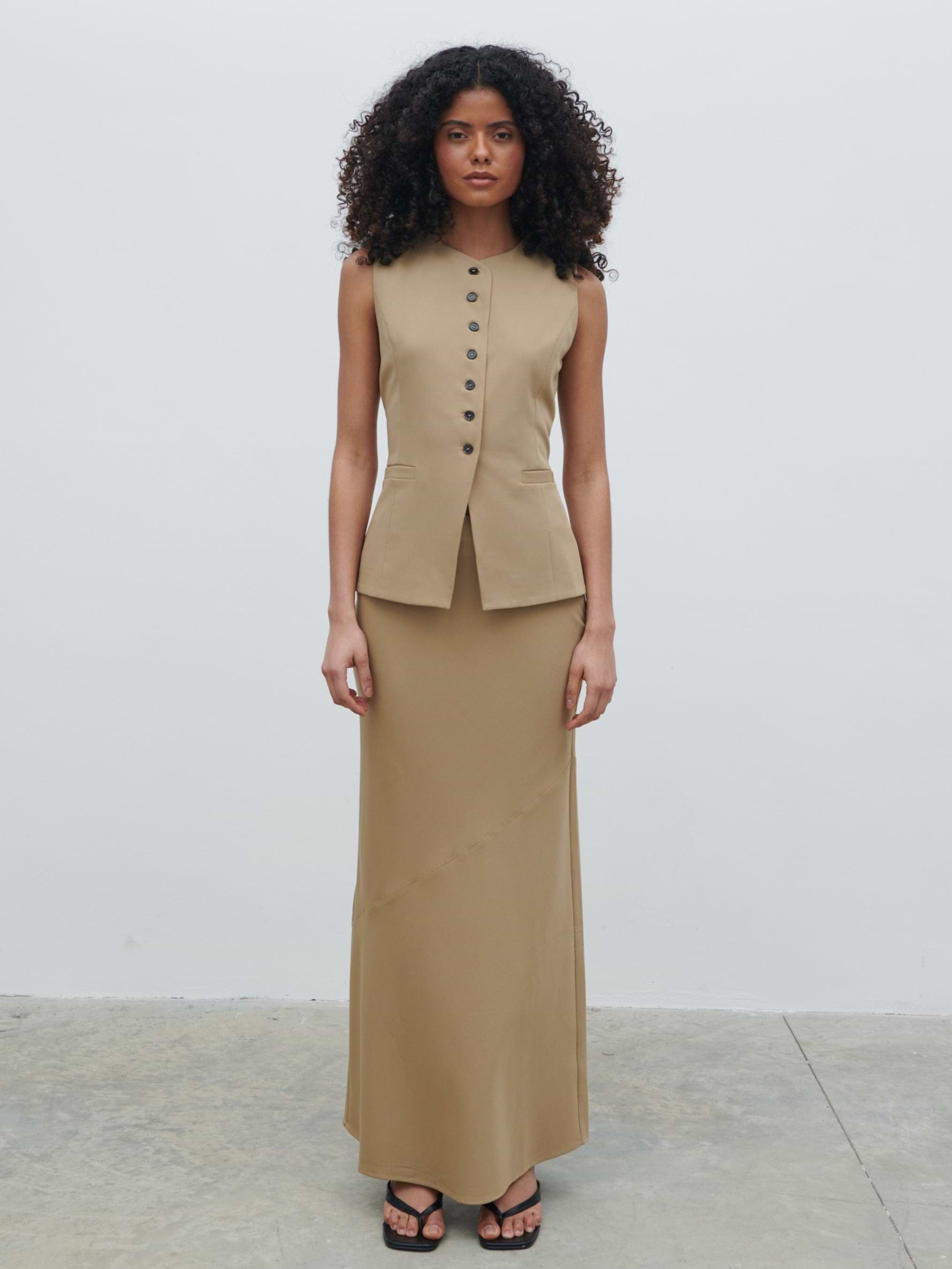 Jean Buttoned Down Waistcoat - Camel Beige