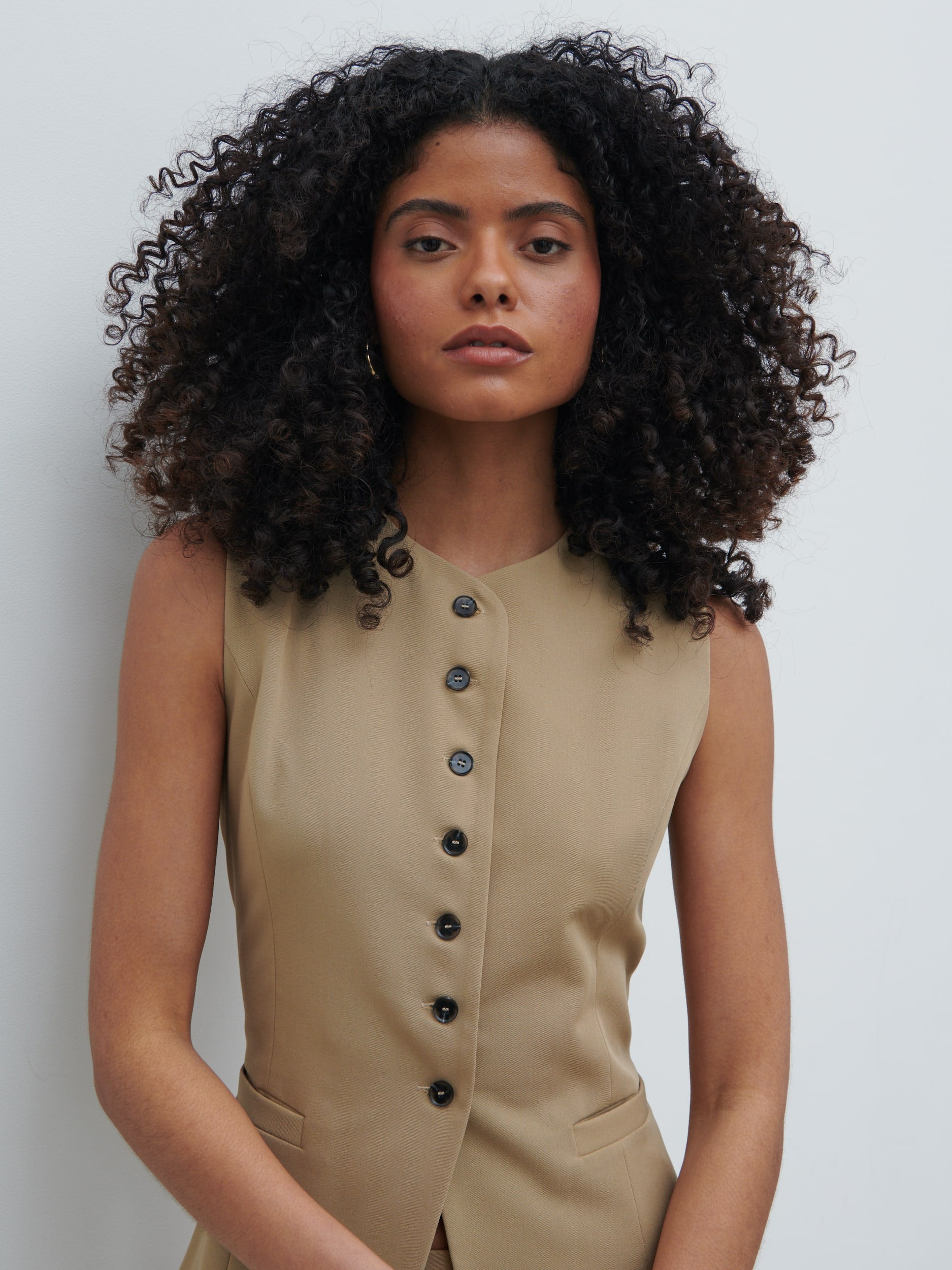 Jean Buttoned Down Waistcoat - Camel Beige