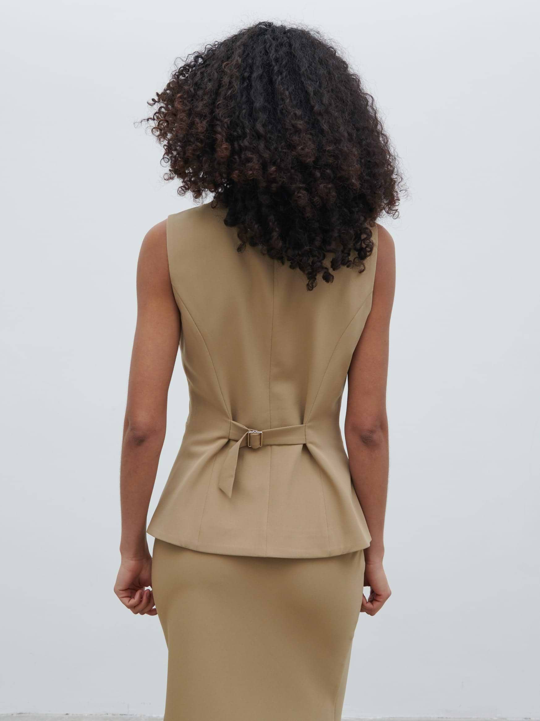 Jean Buttoned Down Waistcoat - Camel Beige