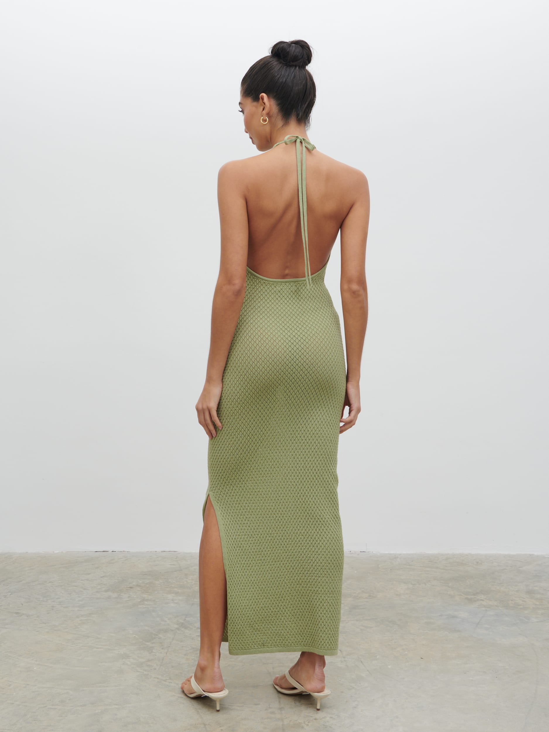 Jenna Halter Neck Knit Midaxi Dress - Pistachio