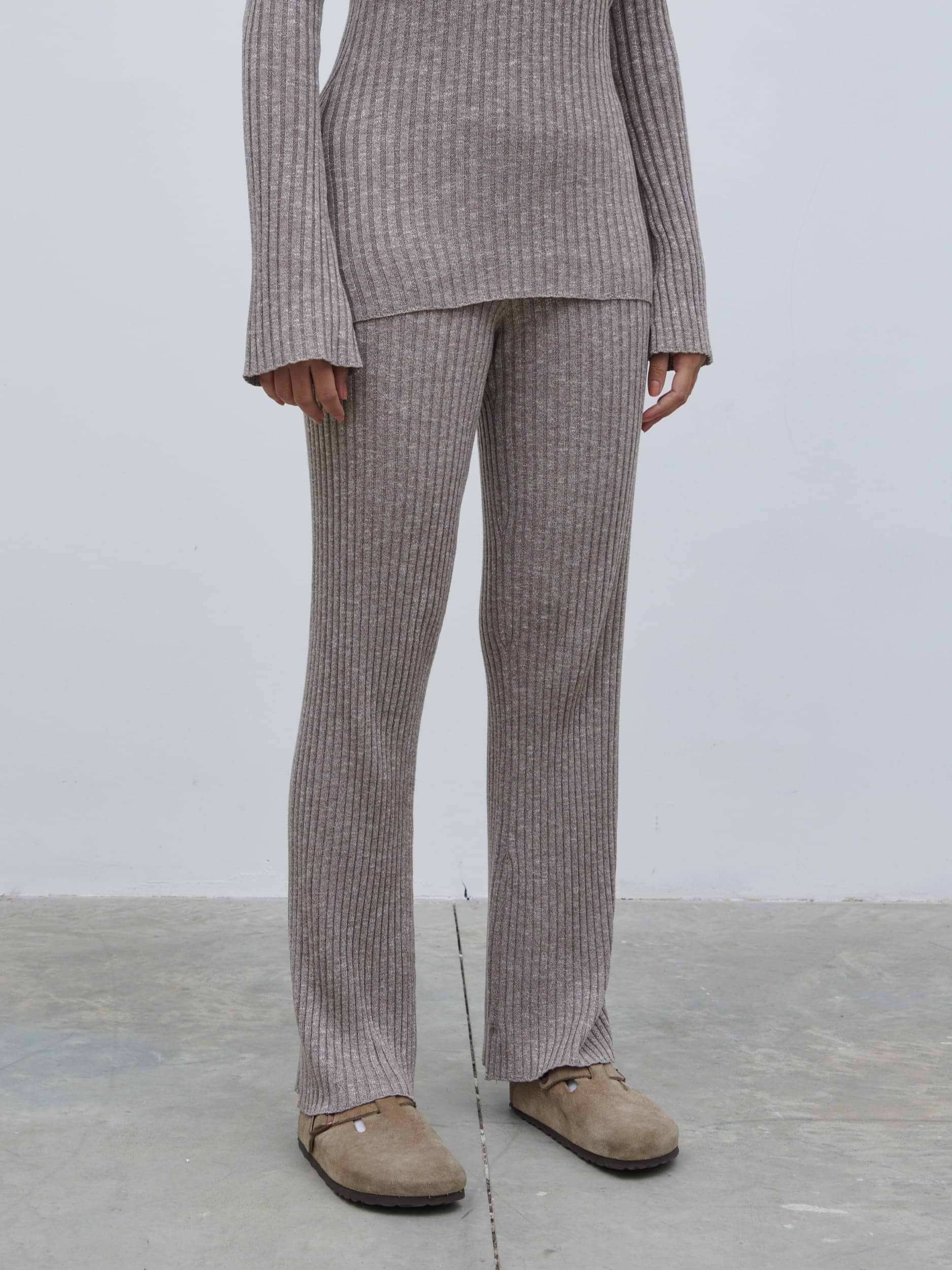 Jessie Ribbed Knit Trousers - Grey Marl
