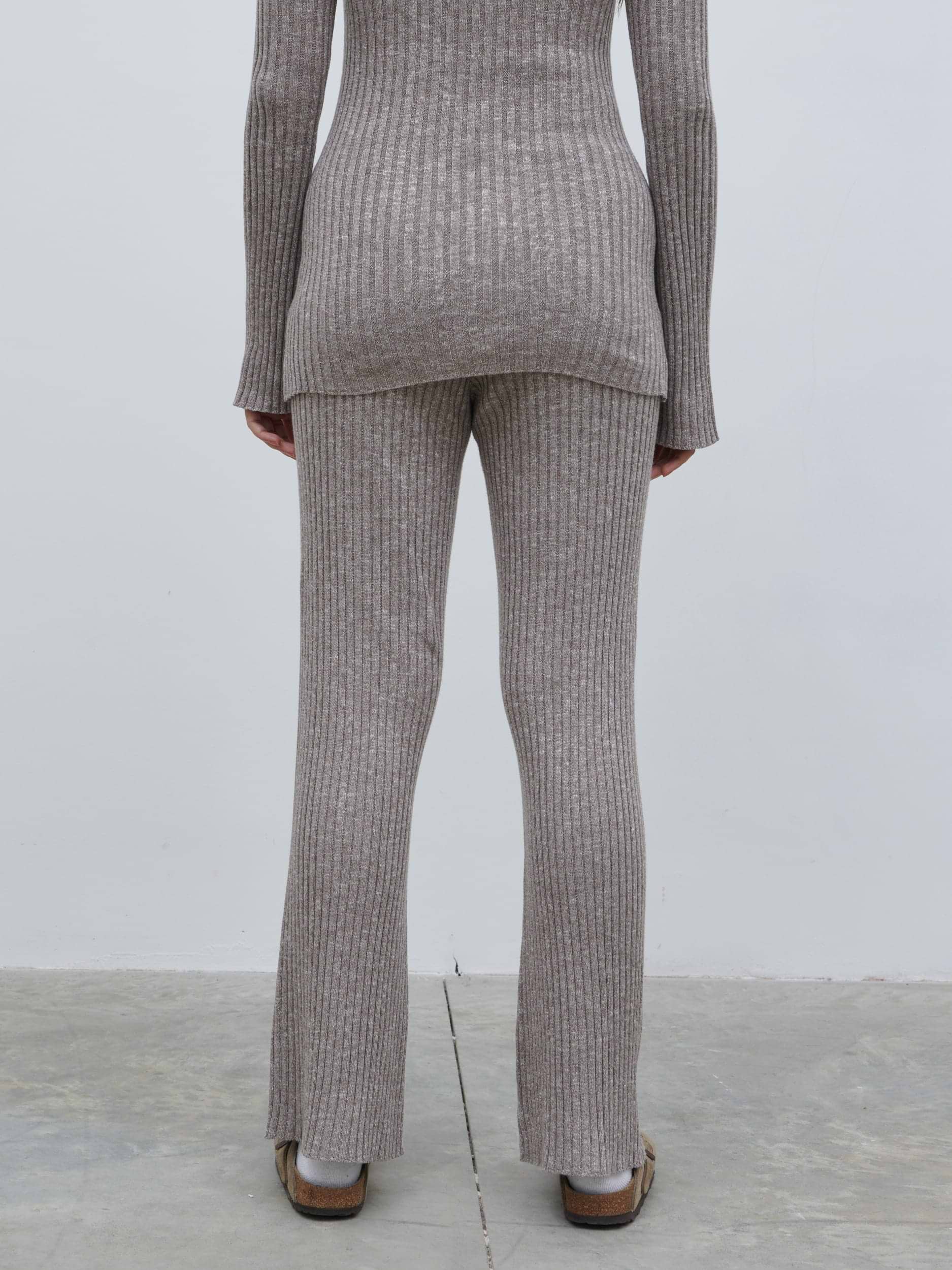 Jessie Ribbed Knit Trousers - Grey Marl