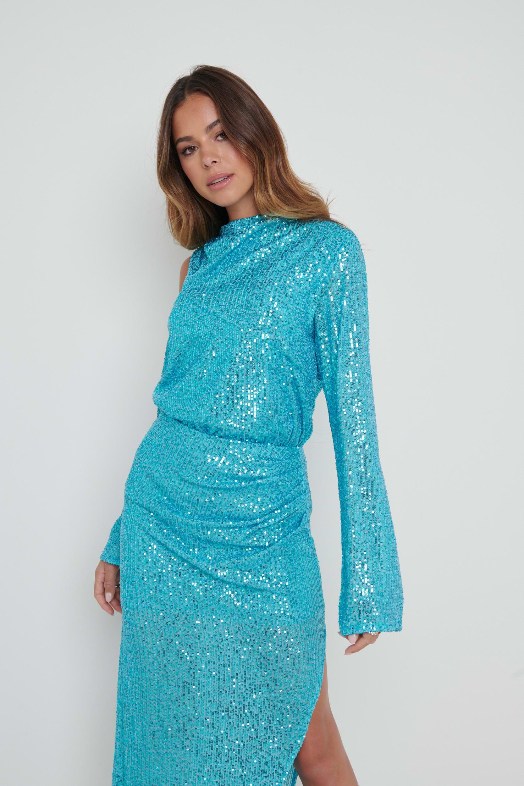 Jett Sequin Asymmetric Blouse - Blue