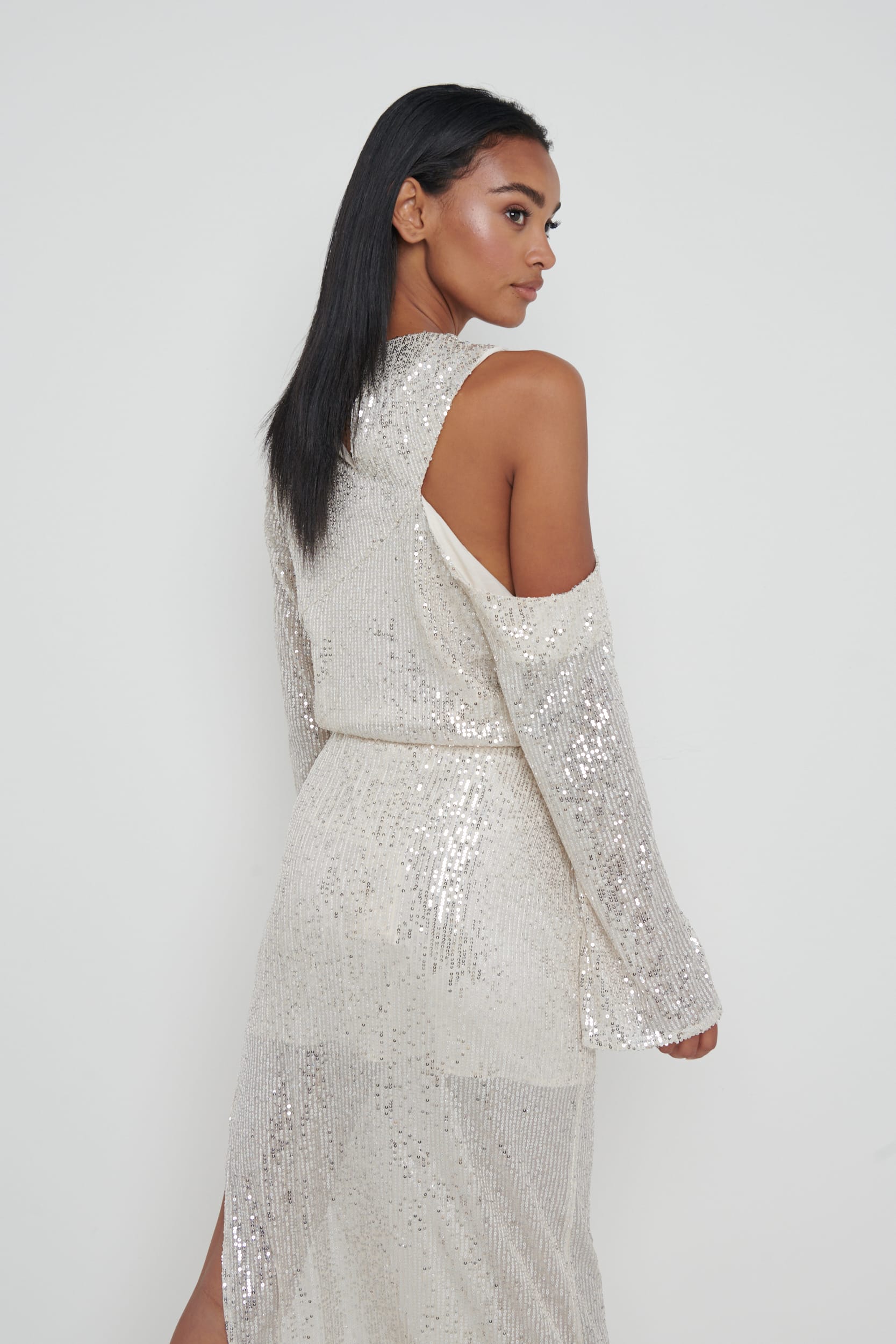 Jett Sequin Asymmetric Blouse - Silver