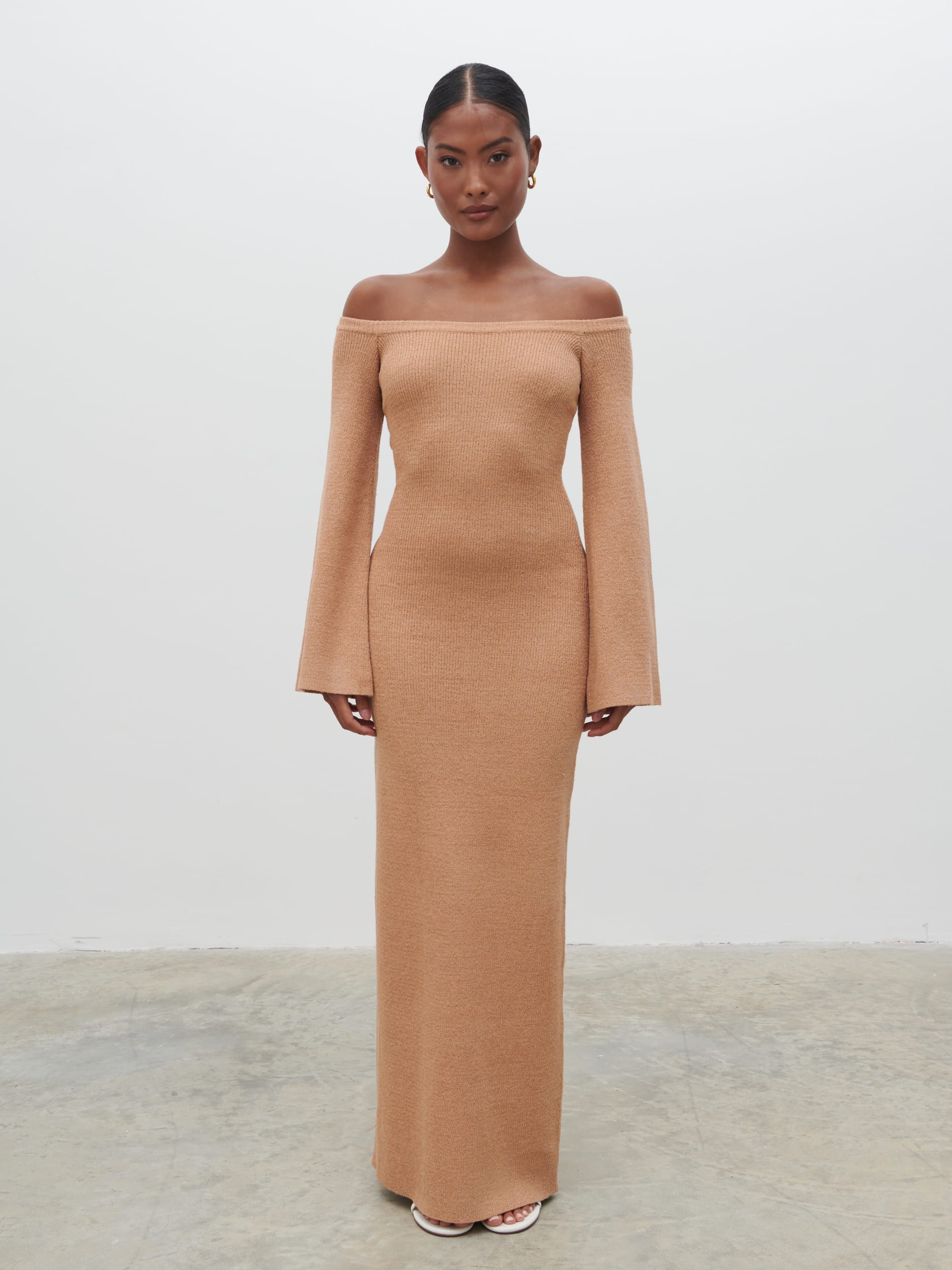 Joanna Bardot Knit Maxi Dress - Tan Blush