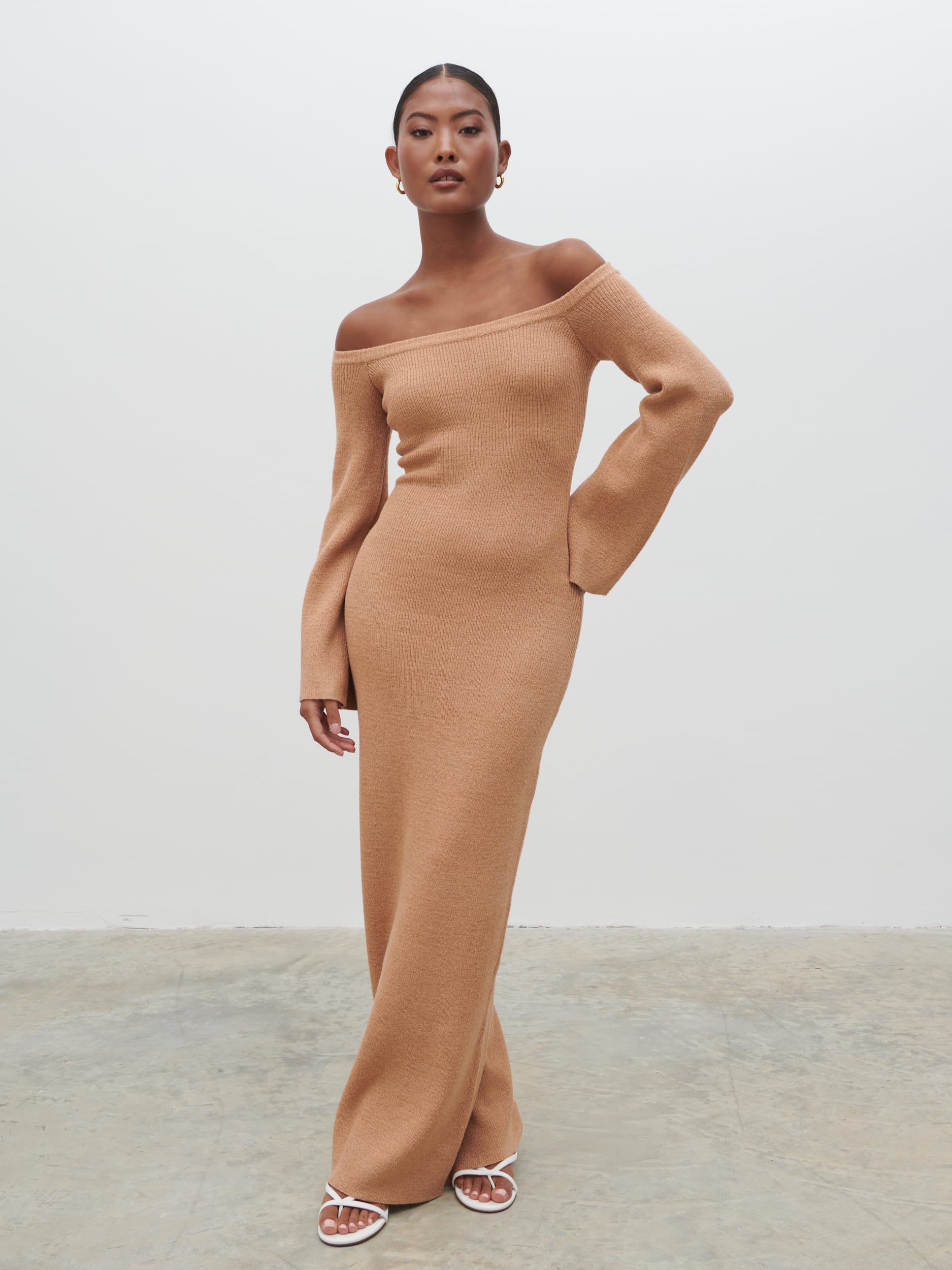 Joanna Bardot Knit Maxi Dress - Tan Blush