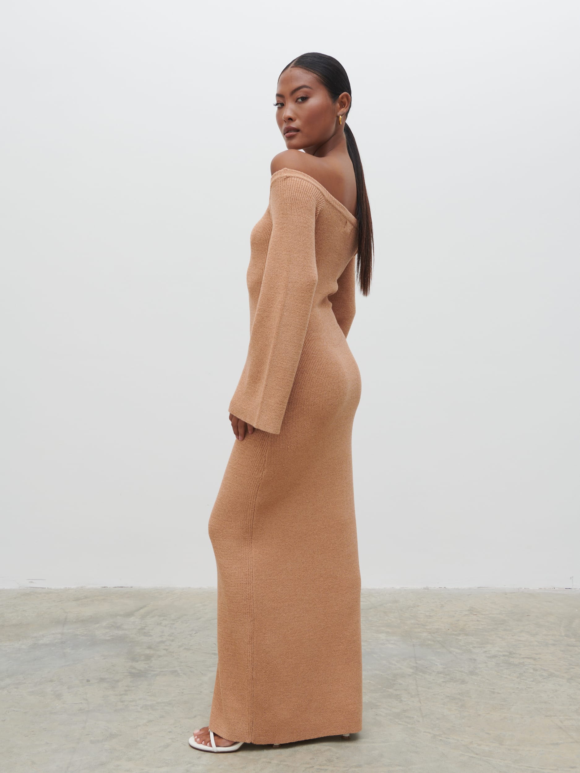 Joanna Bardot Knit Maxi Dress - Tan Blush