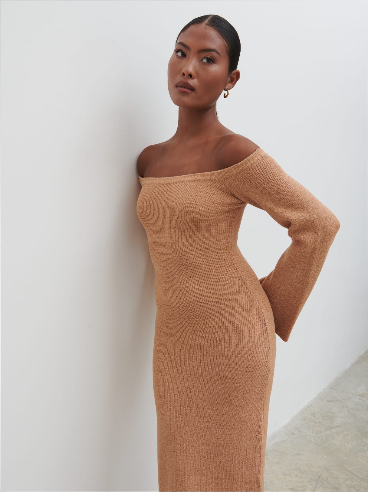 Joanna Bardot Knit Maxi Dress - Tan Blush