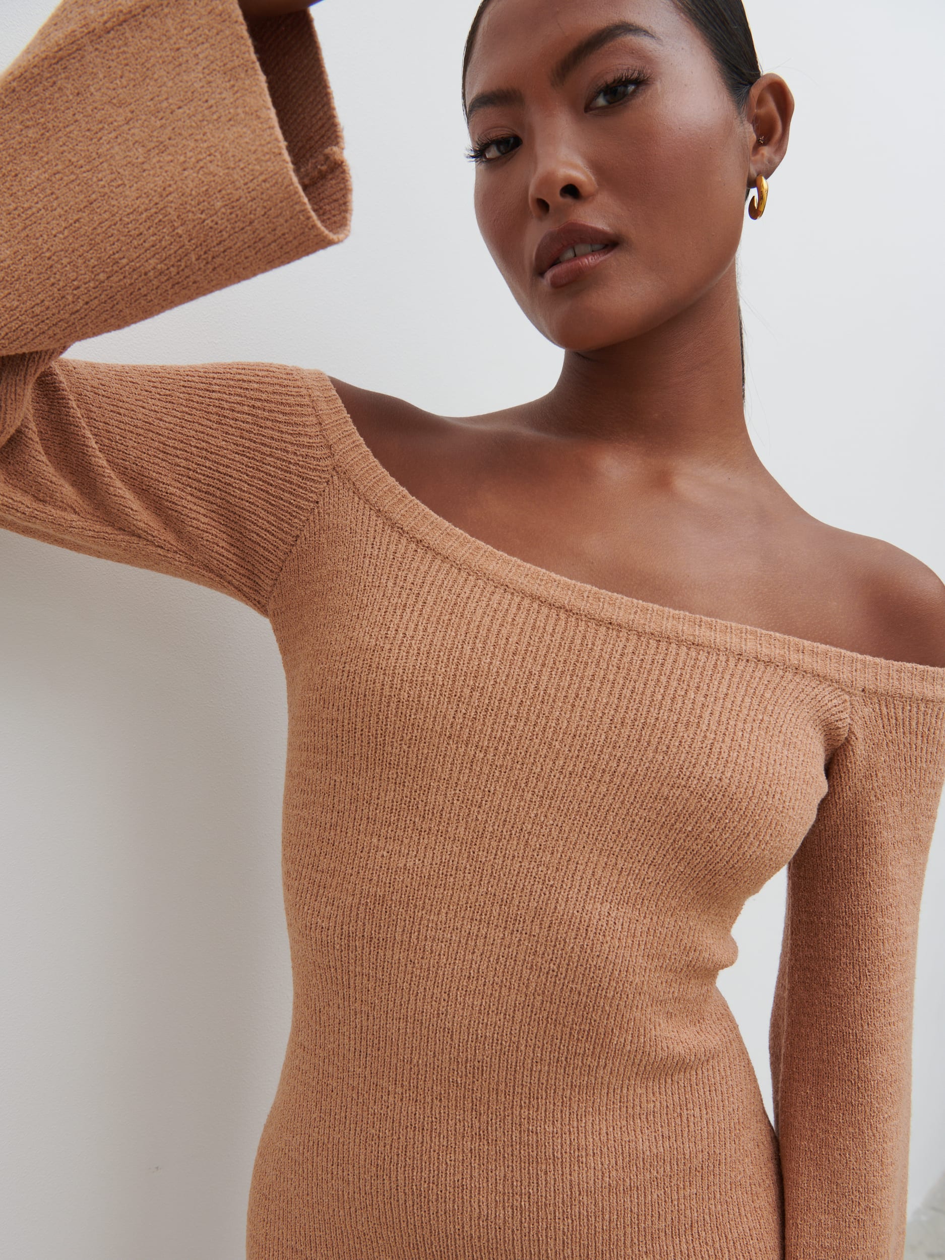 Joanna Bardot Knit Maxi Dress - Tan Blush